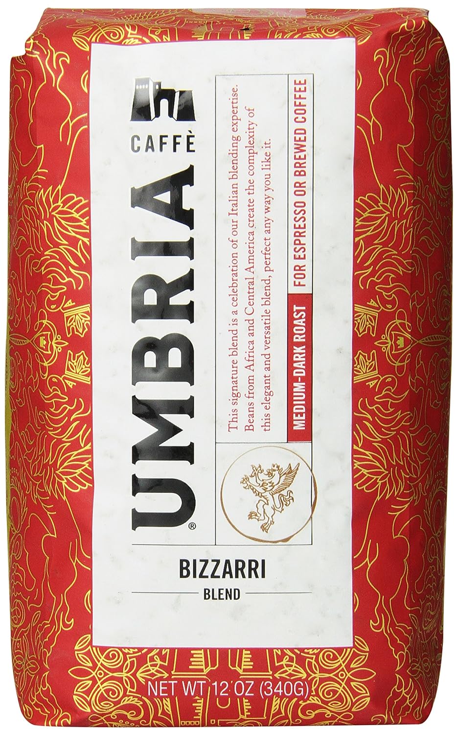Caffe Umbria Fresh Seattle Whole Bean Roasted Coffee, Leone Blend Light Roast 12oz. bag (Pack of 2)