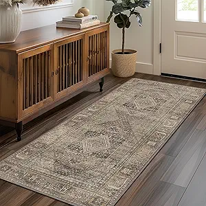 GENIMO 2x12 Non Slip Hallway Runner Rug, Machine Washable, Thin & Low Pile Lightweight for Kitchen, Laundry, Entryway, Bedroom & Living Room, TAN