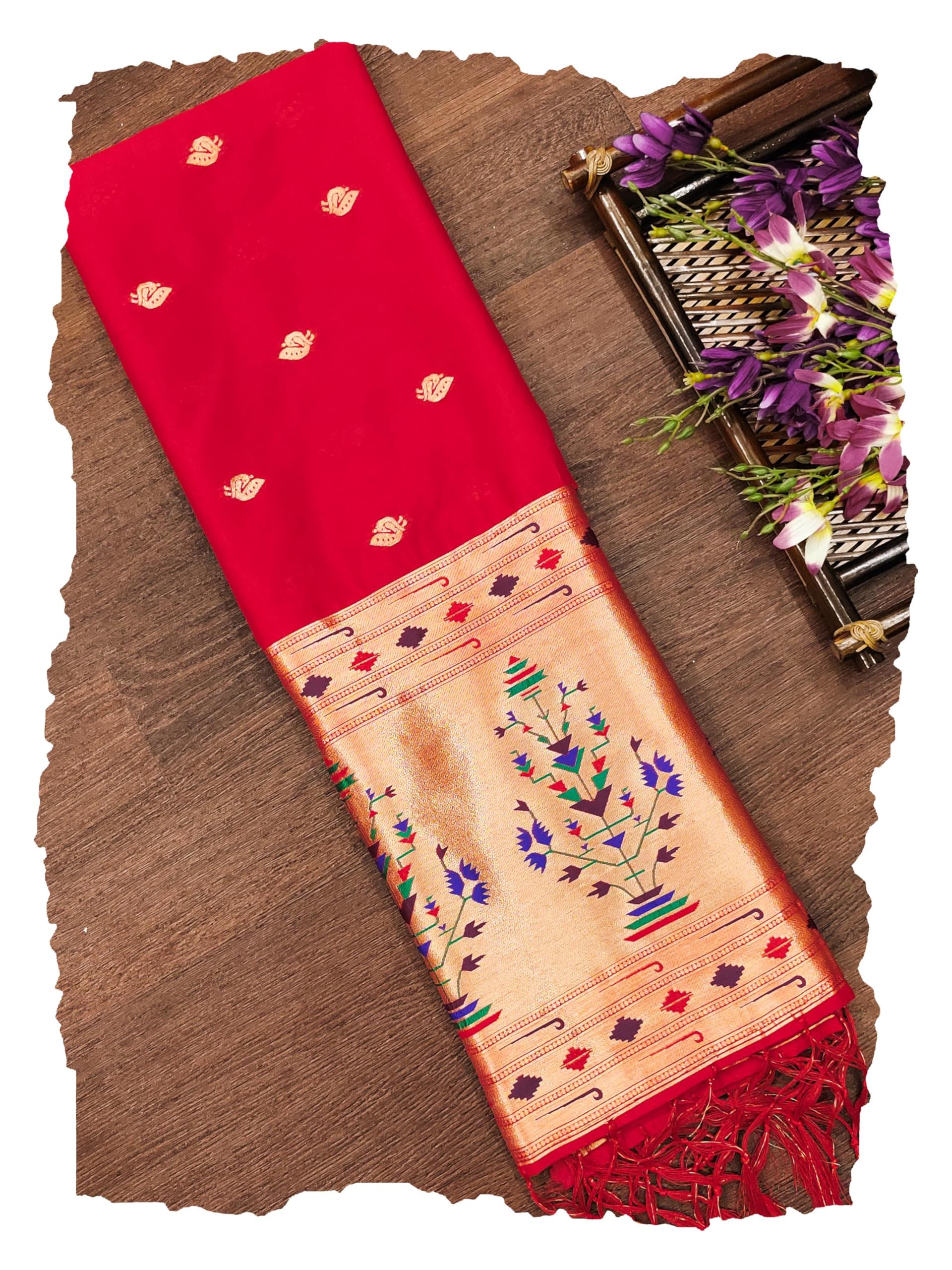 Women's Woven Paithani Banarasi Silk Dupatta/Chunni For Women, Floral Print 1 Meter Wide and 2.3 Meter Length Printed Designer Dupatta/Chunni For Girls