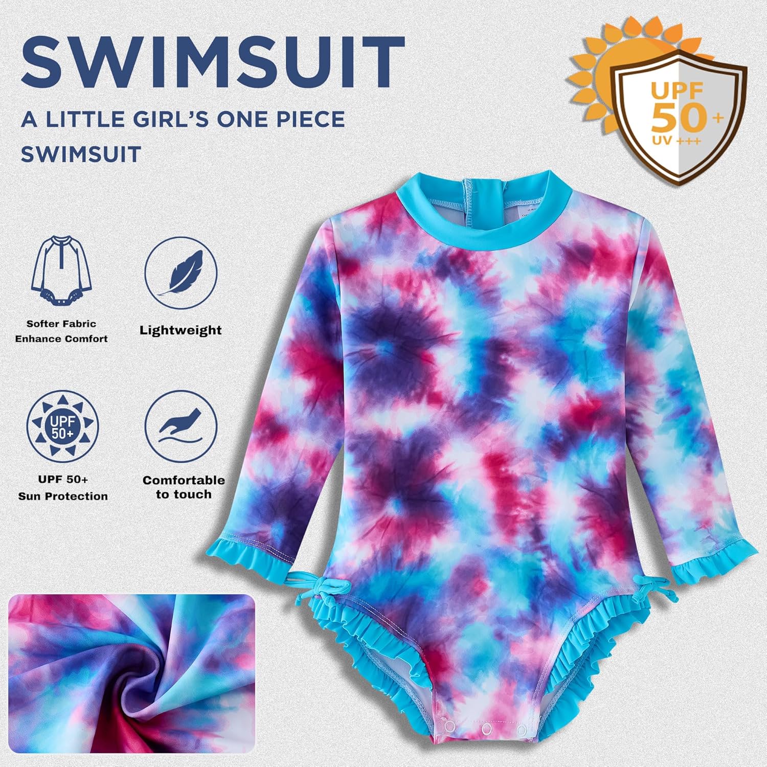 UMELOK Baby Girl Swimsuit Infant Rashguard Swimwear One Piece UPF 50+ Sun Protection Rash Guard Bathing Suit - Image 3
