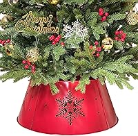 Vista 10 de Collar de árbol de Navidad de metal galvanizado de 35.5 pulgadas, collares de árbol de Navidad troquelados con copos de nieve para árboles