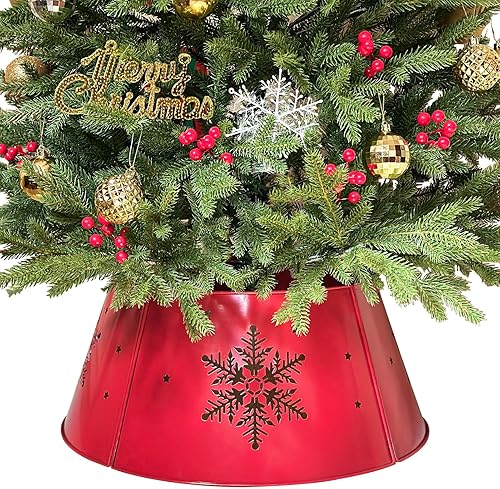 Miniatura 10 de Collar de árbol de Navidad de metal galvanizado de 35.5 pulgadas, collares de árbol de Navidad troquelados con copos de nieve para árboles