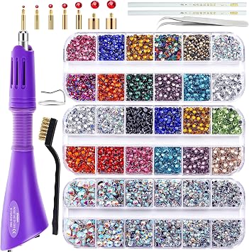 Hotfix Rhinestones Applicator Tool for Crafts Clothes, Hot Fix Rhinestone Applicator Set Pen Iron Bedazzler Kit with 6000PCS Round Crystals Gems for Shoes