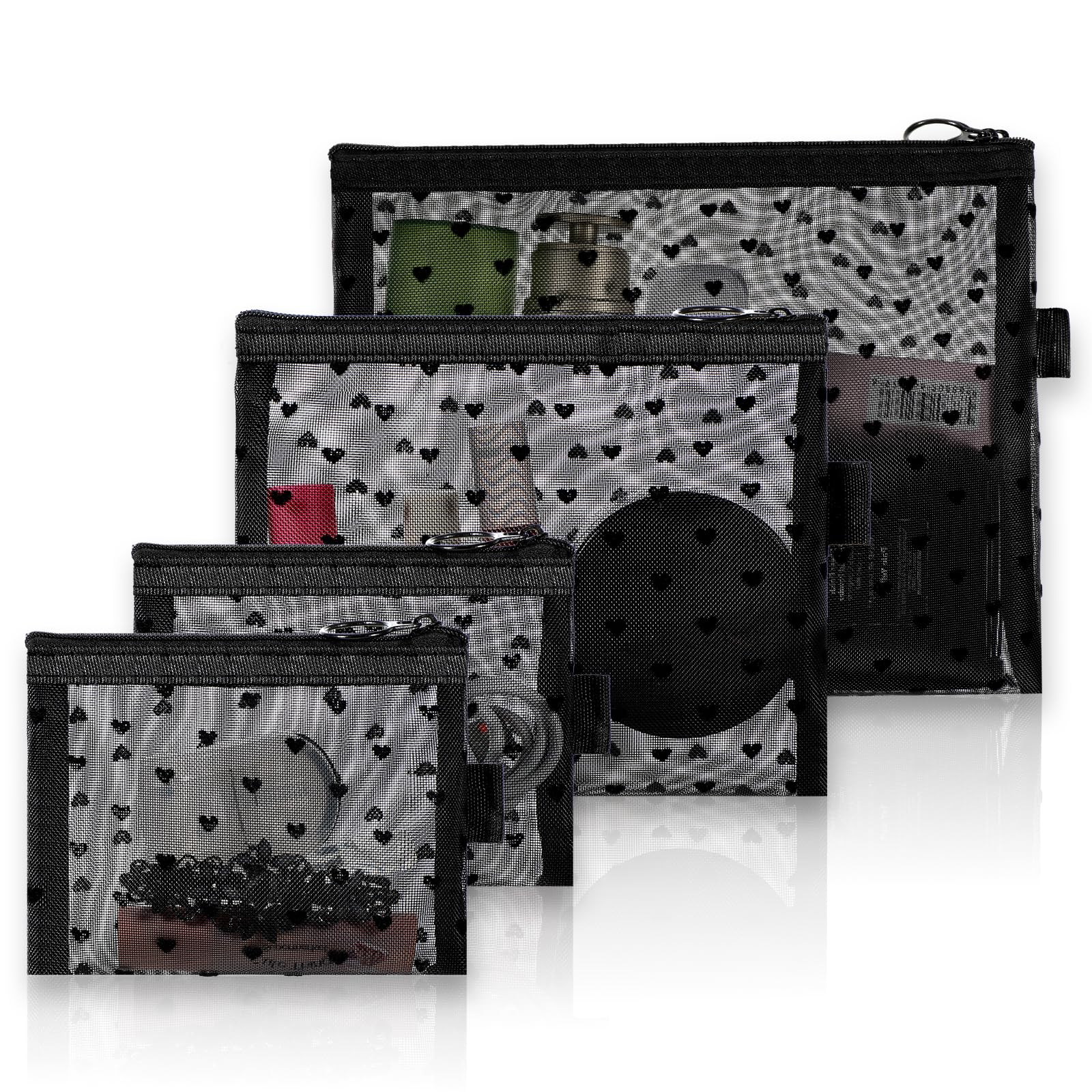 ElevateTech Heart Printed Mesh Makeup Bag Set