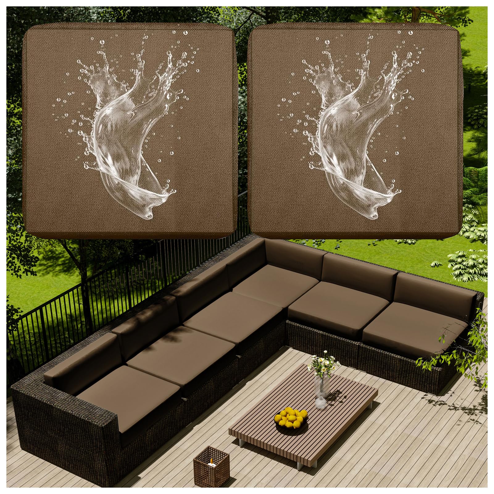 1/2/4 Pcs Patio Cushion Covers Waterproof – Outdoor Rattan Furniture Cushion Replacement Slipcovers with Zipper for L-Shaped Garden Sofa or Corner Couch (Brown,107x46cm 2 pcs)