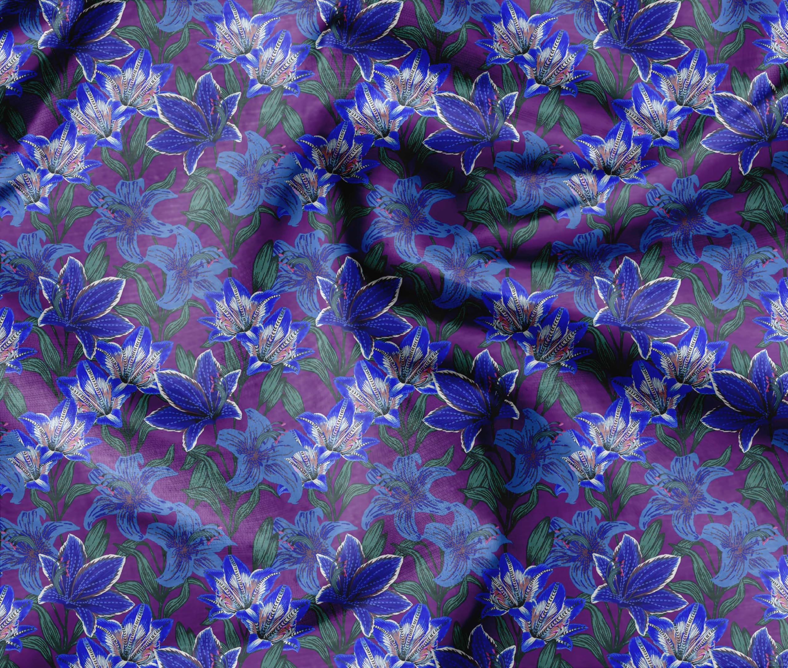 Soimoi Floral Print - Blue, Canvas Fabric Material - 56 Inch Wide, 1 Meter, Unstitched Fabric for Upholstery, Bags, Workwear and Outdoor Gear