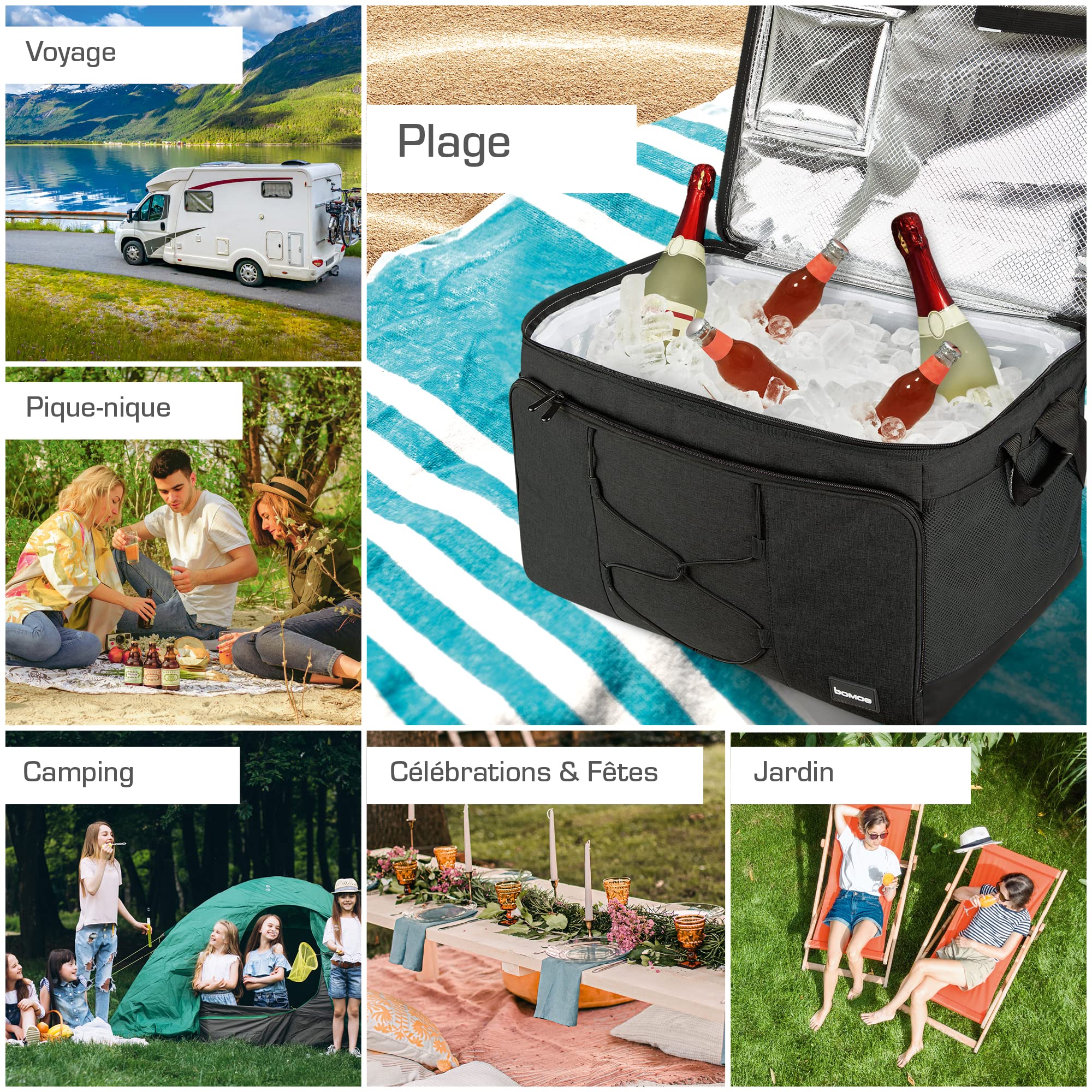 bomoe Sac Isotherme Repas 25l/45l/52l– Glacière Souple Extérieure avec 16h Fonction Refroidissement – Sac Pique Nique Isotherme pour Voyage, Barbecue Lunch Bag – Gris ou Anthracite – IceBreezer