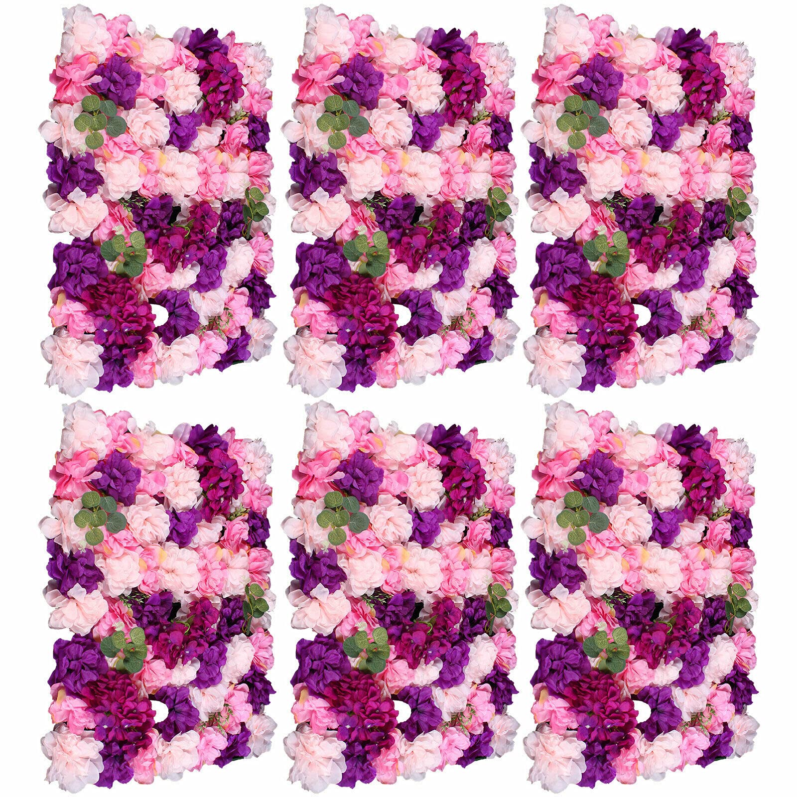 ROMYIX 6PCS Flower Panels Artificial Flowers Wall Screen Romantic Floral Backdrop Hedge Home Decor Wedding Party Background Pink&Purple(6PCS Pink&Purple)