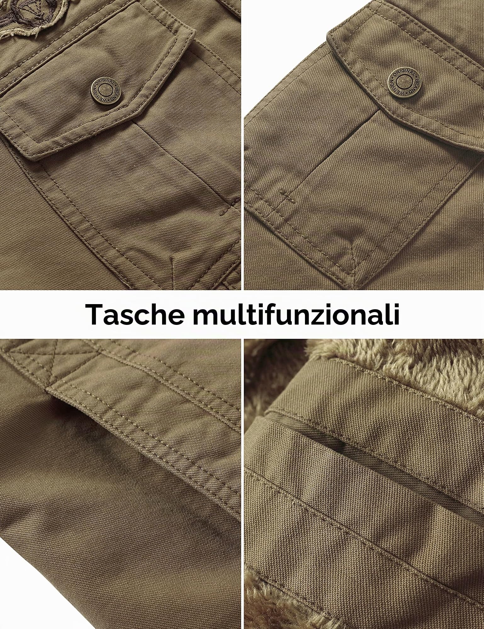WenVen Giacca Primaverile Uomo Cotone Cargo Militare Mezza Stagione | Outdoor, Stile Cargo, Militare, Classico, Fodera Spessa,Legger, Antivento, Primavera Autunno, Inverno,Informale