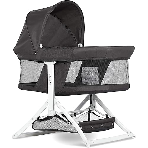 Dream On Me 2-in-1 Convertible Insta Fold Bassinet and Cradle in Black, Lightweight, Portable and Easy to Fold Baby Bassinet, Adjustable Canopy, Breathable Mesh Sides, JPMA Certified