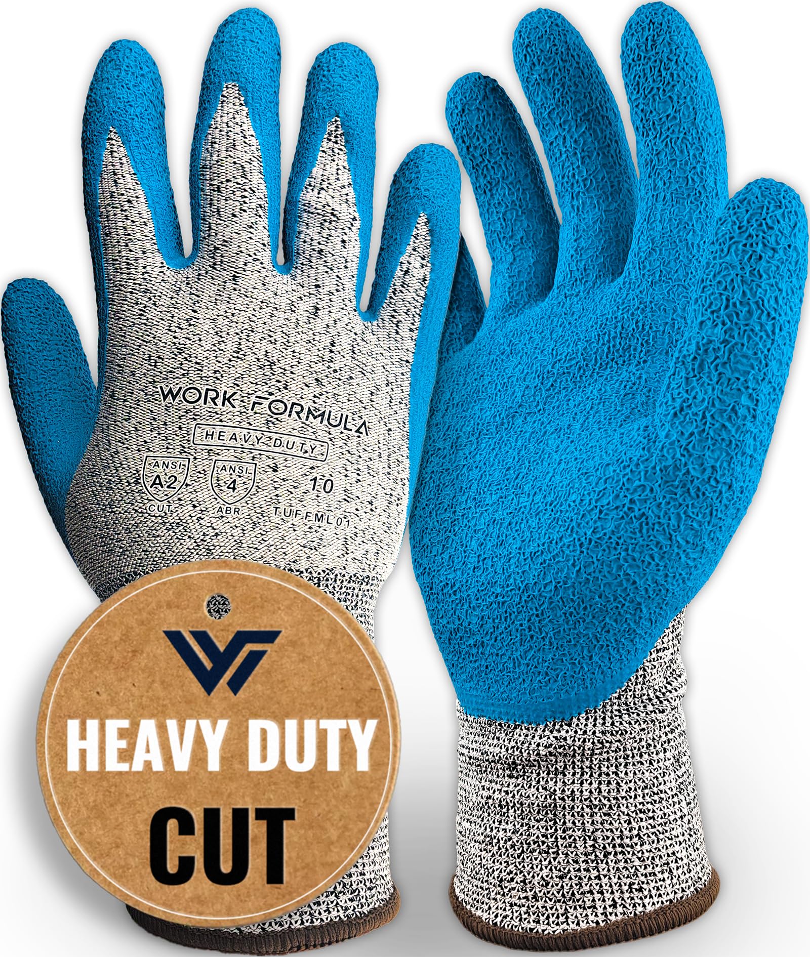 WORK FORMULA Heavy Duty Work Gloves, 2/5 Pack, ANSI A2 Cut Resistant, Extra Tough, XS-3XL, for Men & Women
