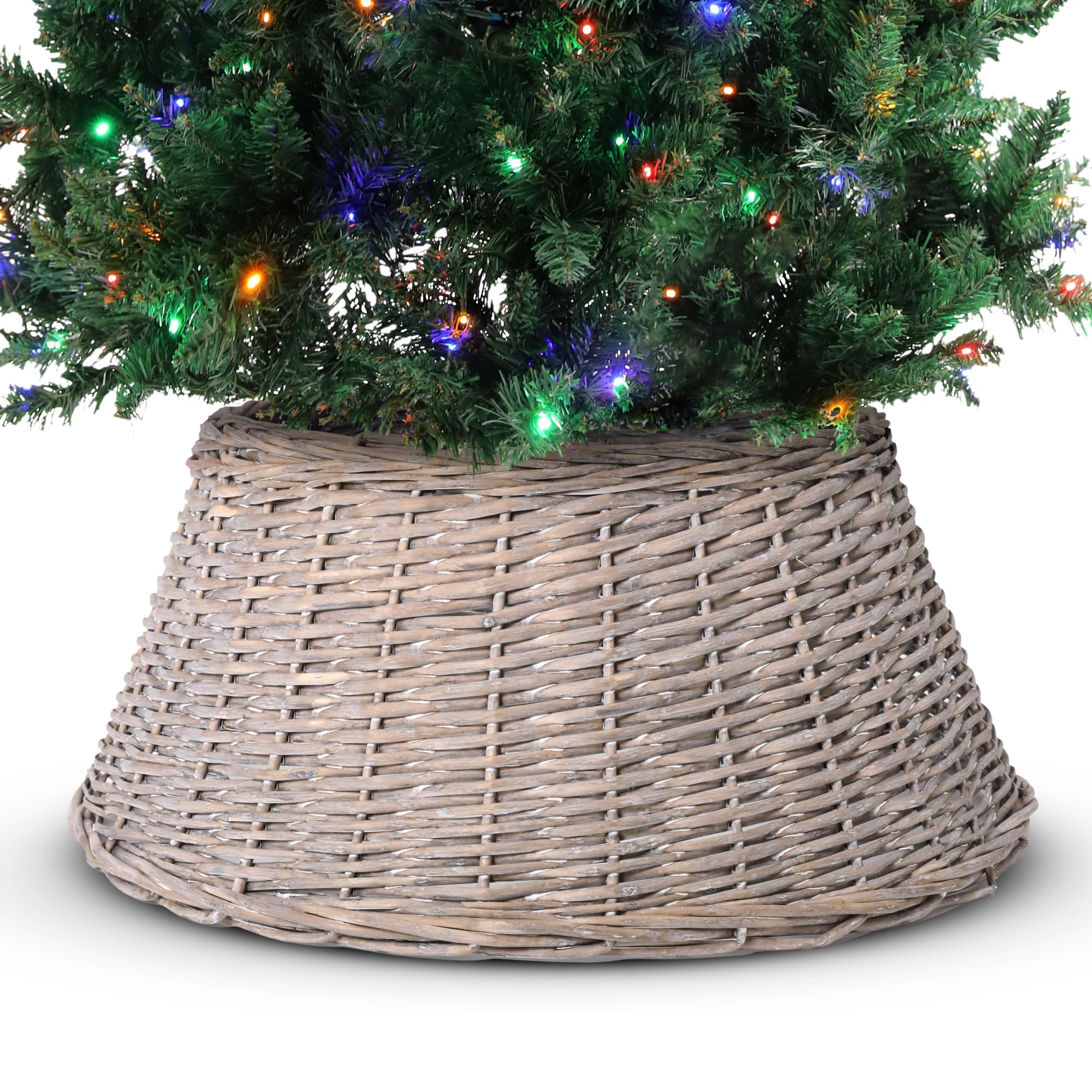 Olsen & Smith 26x58cm Christmas Tree Skirt - Natural Willow Festive Decorative Christmas Tree Base Cover Wicker Xmas Tree Skirt Decoration 40x58x26cm