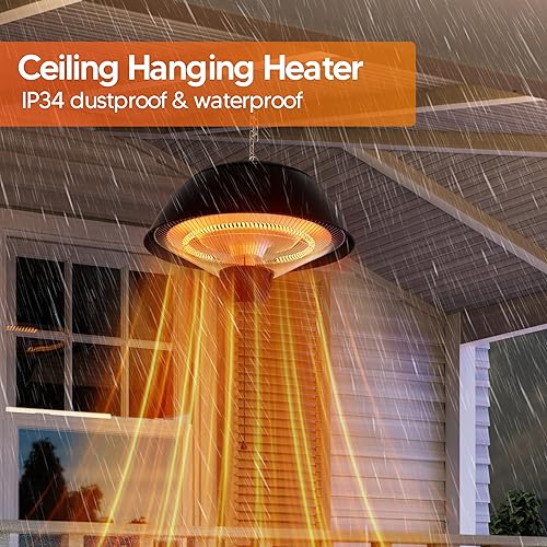 Miniatura 2 de Calentador eléctrico para exteriores, calentador de patio infrarrojo colgante de 1500 W para uso al aire libre, calentador eléctrico impermeable