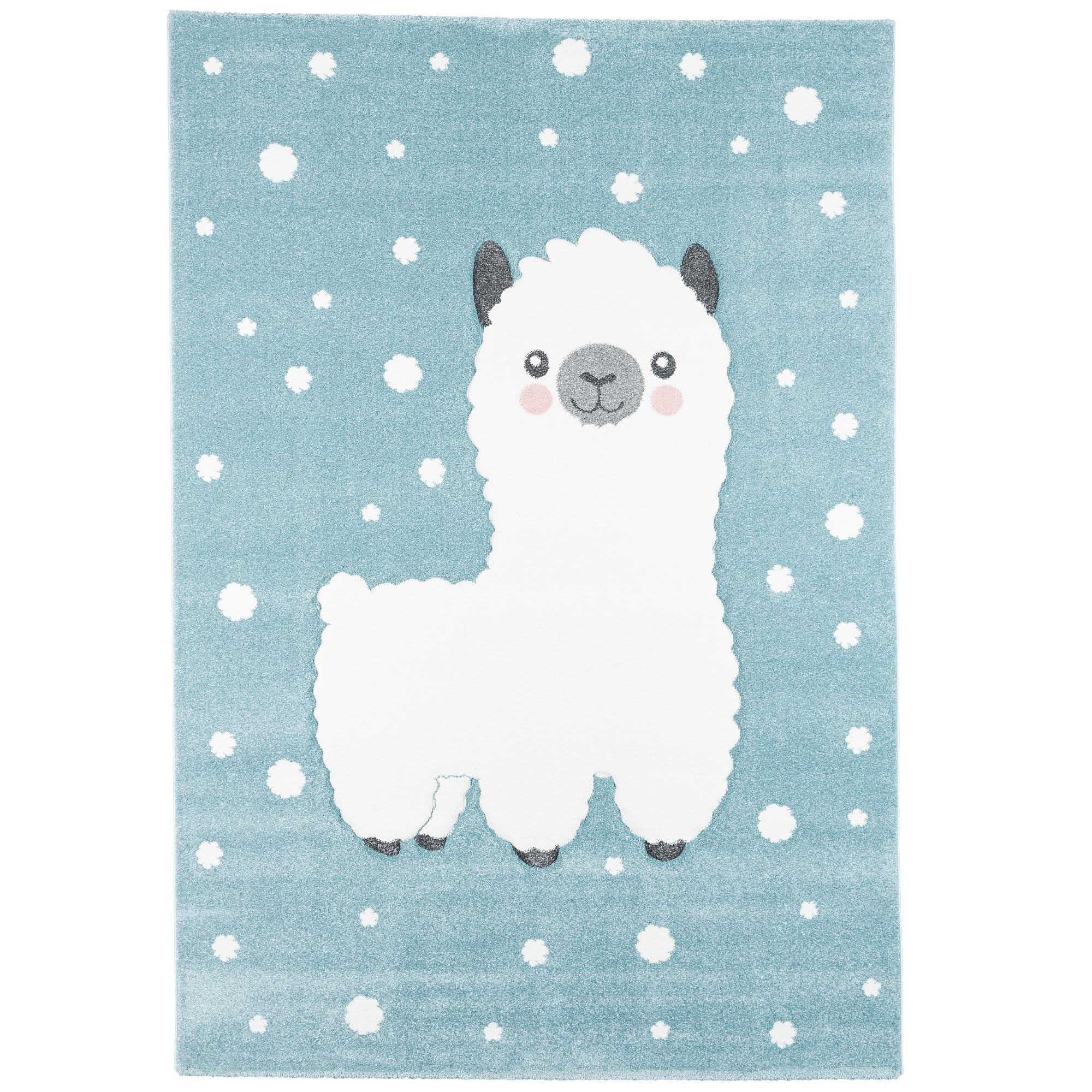 Maui Kids - Tapis Pour Enfant Rond - Motif Lama Alpaga Bleu