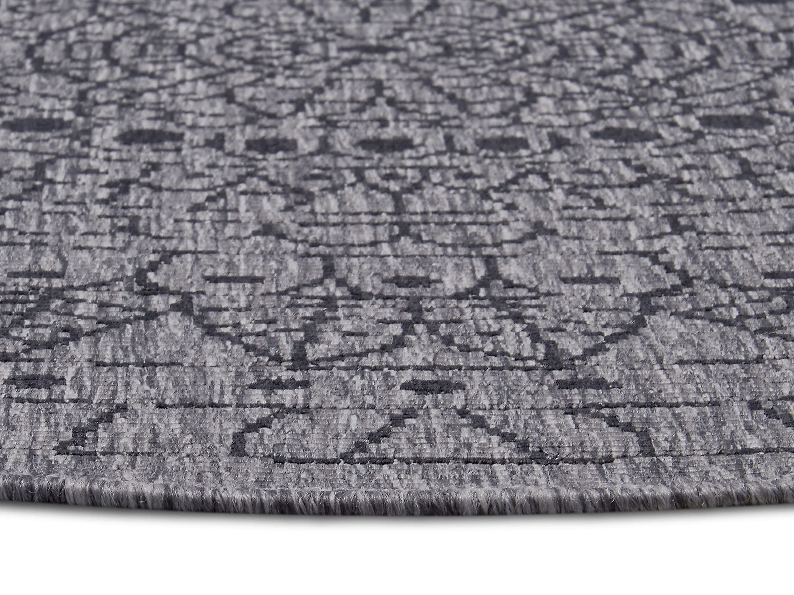 Northrugs Porto Tapis d'intérieur et d'extérieur Rond réversible imperméable Motif Mandala Tissu Plat Résistant aux intempéries pour Balcon, terrasse, Jardin, Salon, Argenté Nuit, diamètre 100 cm