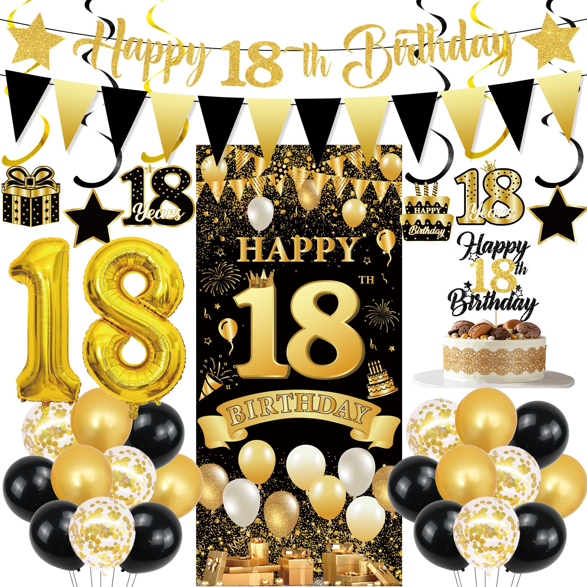 18th Birthday Decorations Boy Banner - 31 Pcs Black Gold 18th Banner Set
