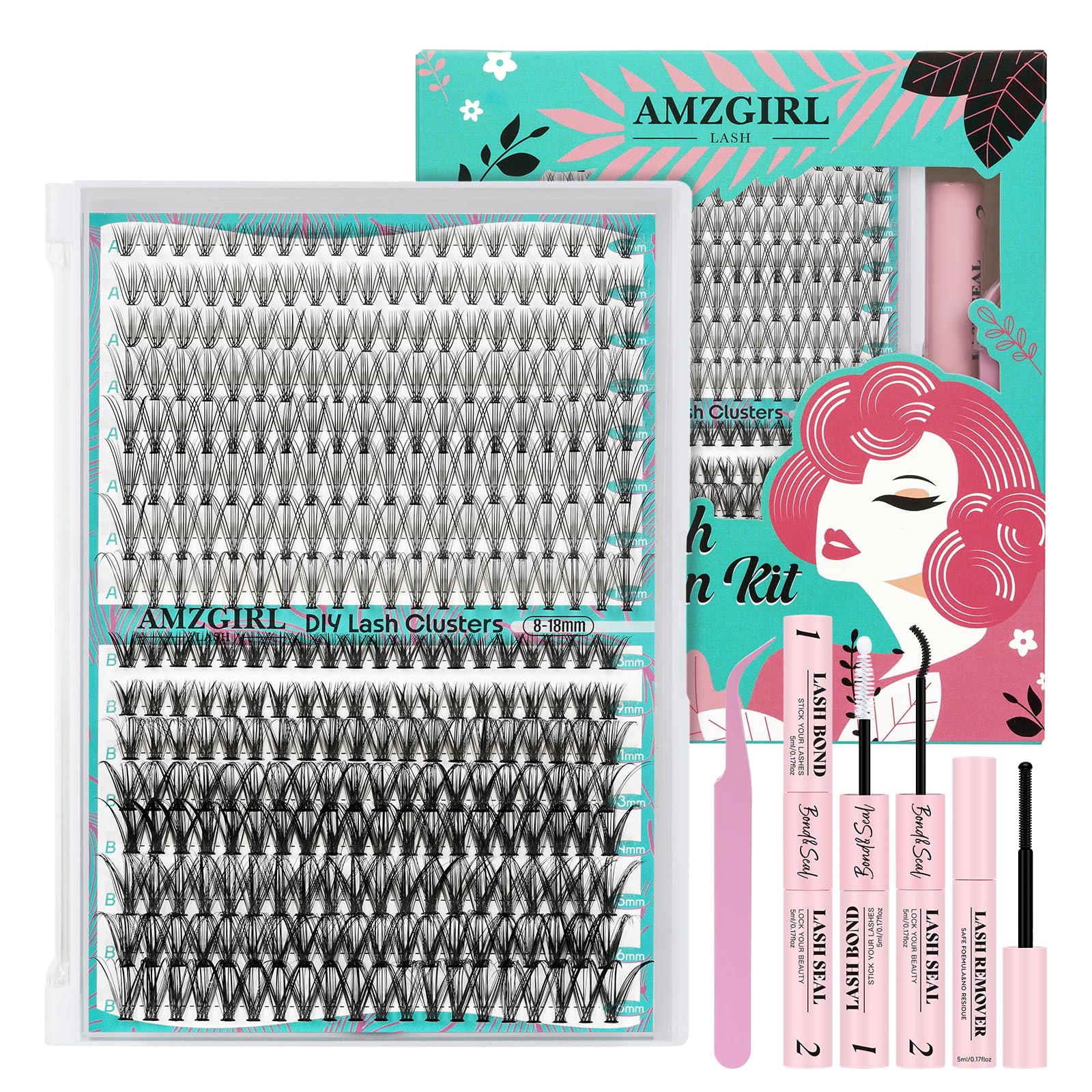 Natura Kit Ciglia Extension Ciuffetti Ciglia Finte Kit 320 pezzi 20D40D D Curl Ciglia Finte Lash Clusters Lash Bond e Seal,Glue Remover Pinzette Lash Applicator Tool（D-mix8-18mm Kit）