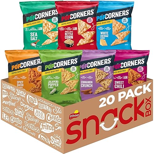 PopCorners Popped Corn Chips, 7 Flavor Variety Snack Pack, 1 oz Bags, (20 Pack), Gluten Free, No Artificial Colors, No Artificial Flavors - 5 Flavor Variety Pack