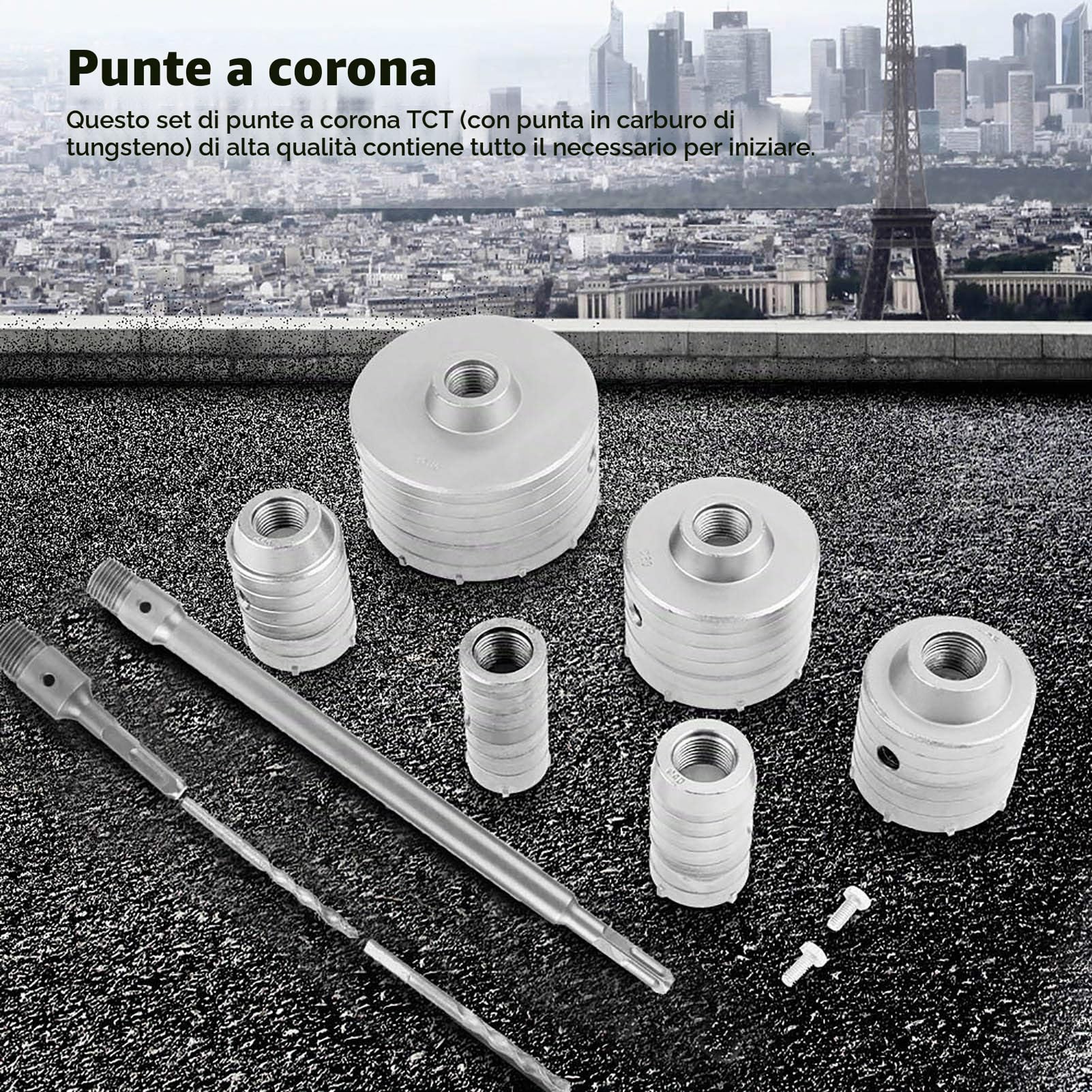 Frese a Tazza carotatrice, 10 pezzi Frese Carotatrici a Tazza Set Seghe a Tazza Trapano Carotatrice Muro Punte SDS muro con Gambo Estensione a Tazza SDS Plus 35/40/50/65/80/110mm
