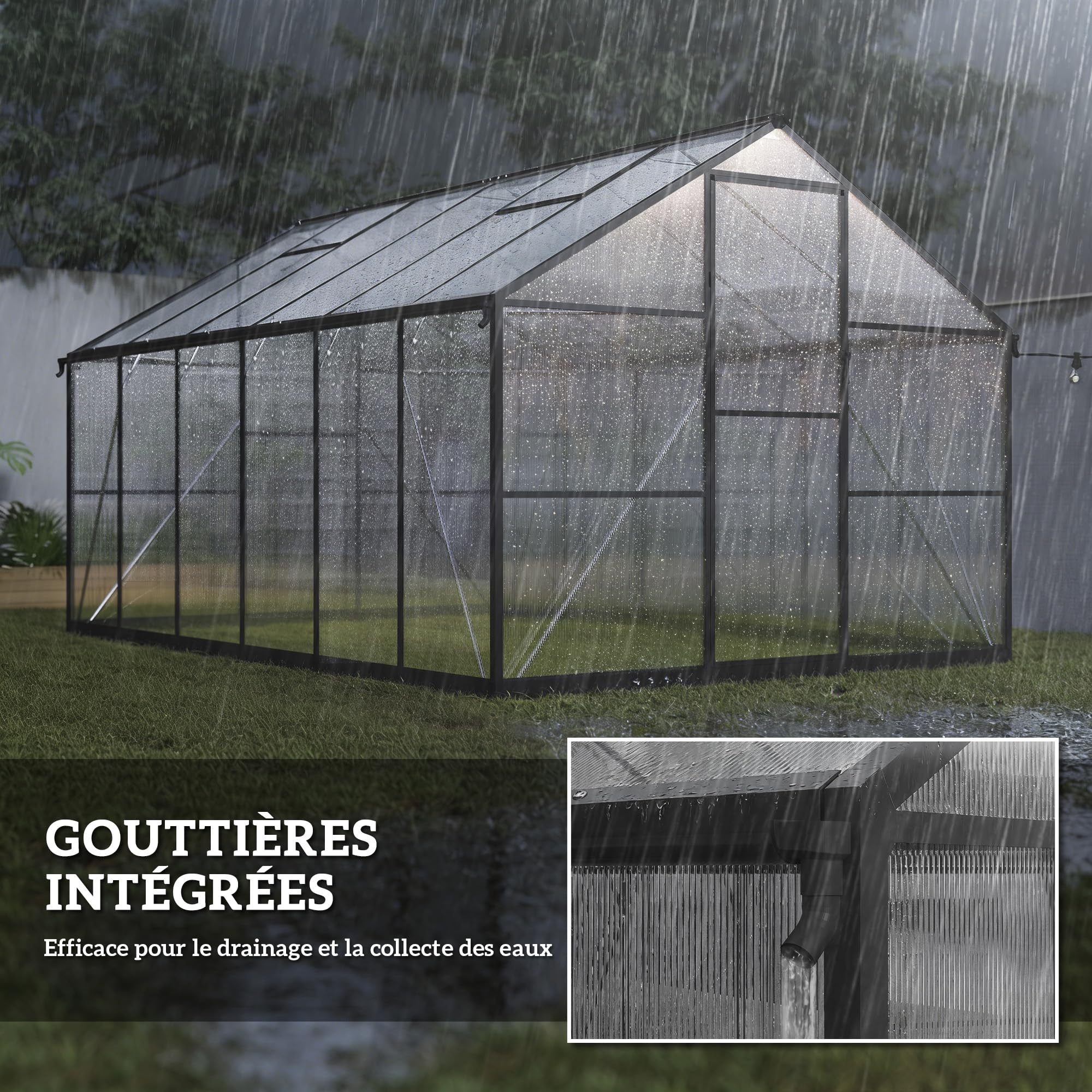 Outsunny Serre de Jardin en Aluminium Polycarbonate 8,97m² 363x247cm Noir