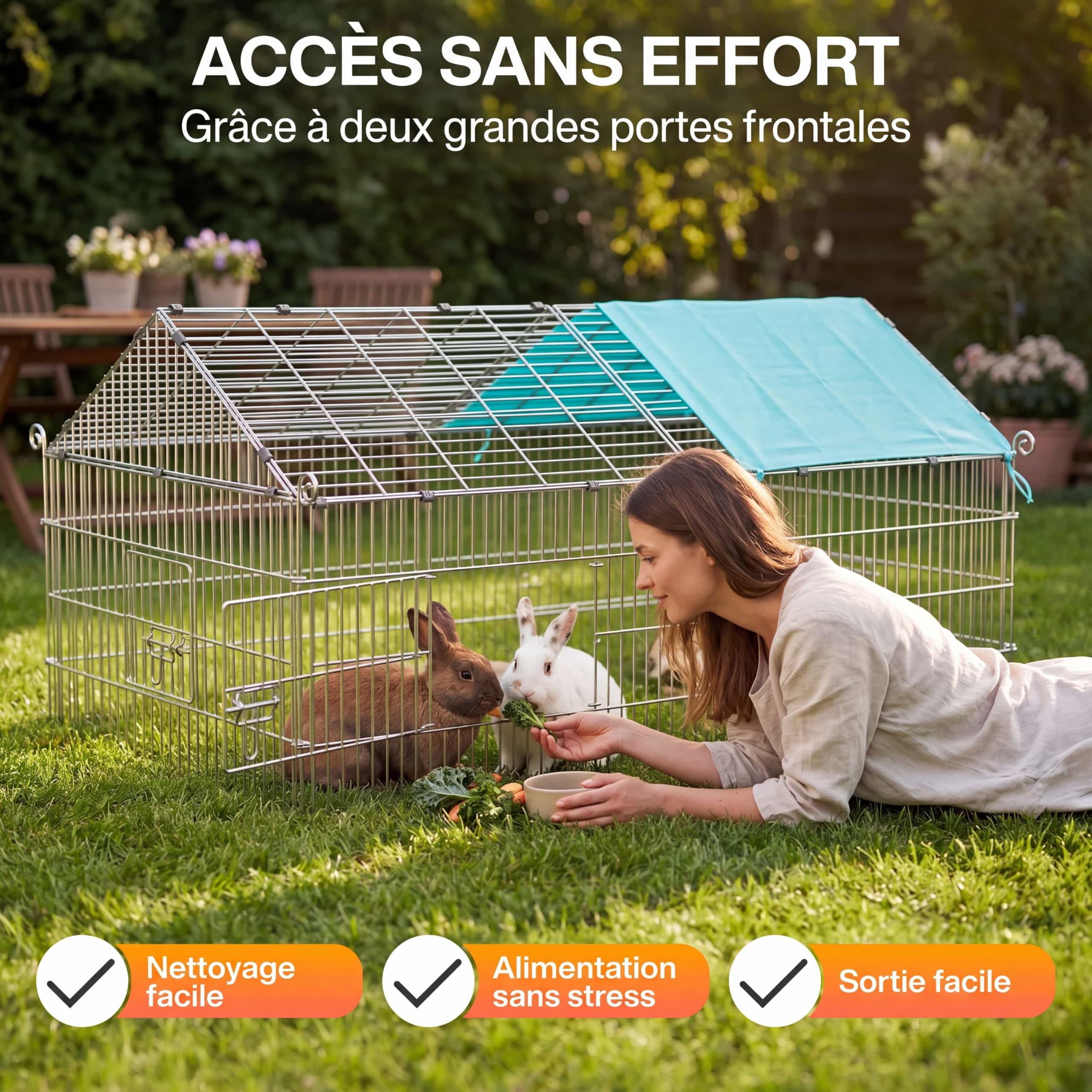 Cadoca Enclos pour Lapin Vert en Métal - Cage Extérieure 180x75 cm avec Toit Amovible et Bâche Protection UV