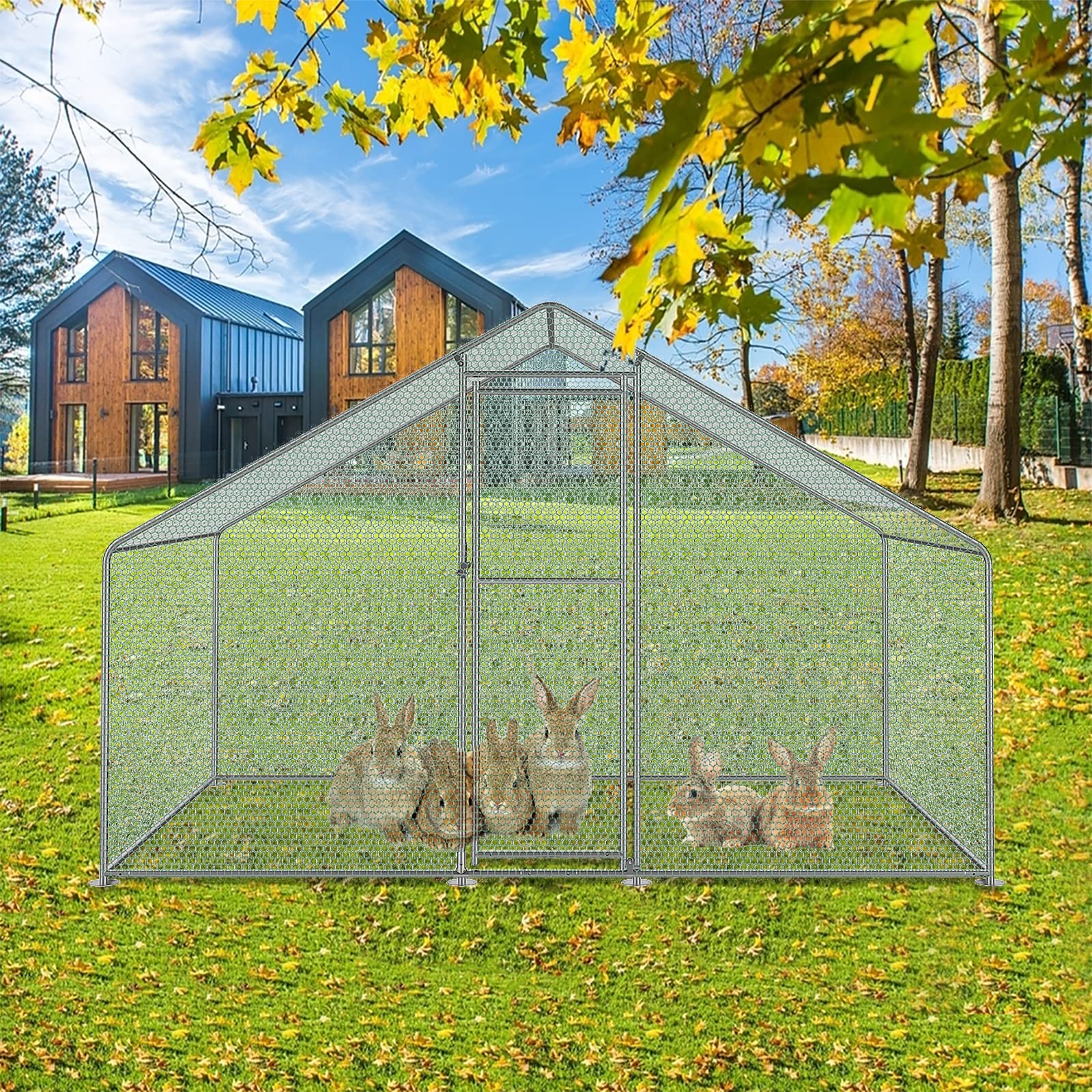NAIZY Gallinero de Exterior Grande Animales Corral con Techo de Protección Solar de PE y Cerradura para Jaula para Pollo Jaula para Pájaros Jaula para Mascotas Acero Galvanizado (3x2x2m)