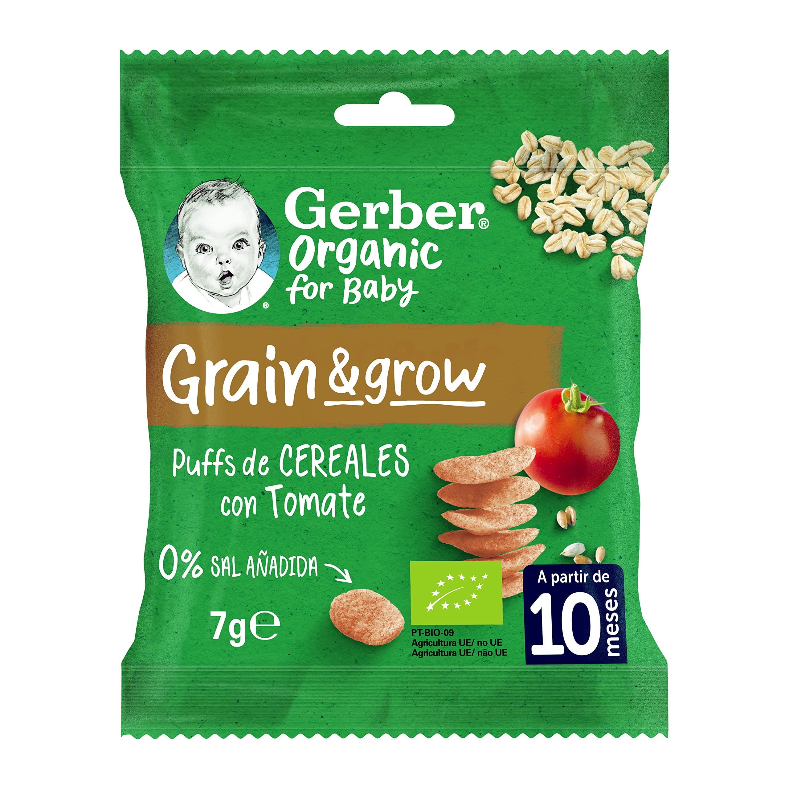 GERBER Organic Puffs Tomate Snack de Cereales para Bebés Bolsita 10x7g