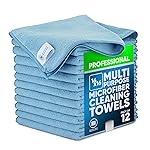 MW Pro Multi-Surface Microfiber Towel - 12 Pack | Premium Cleaning Cloth | Clean, Buff, Dust, Polish, Absorb | Large 16x16 (Blue)