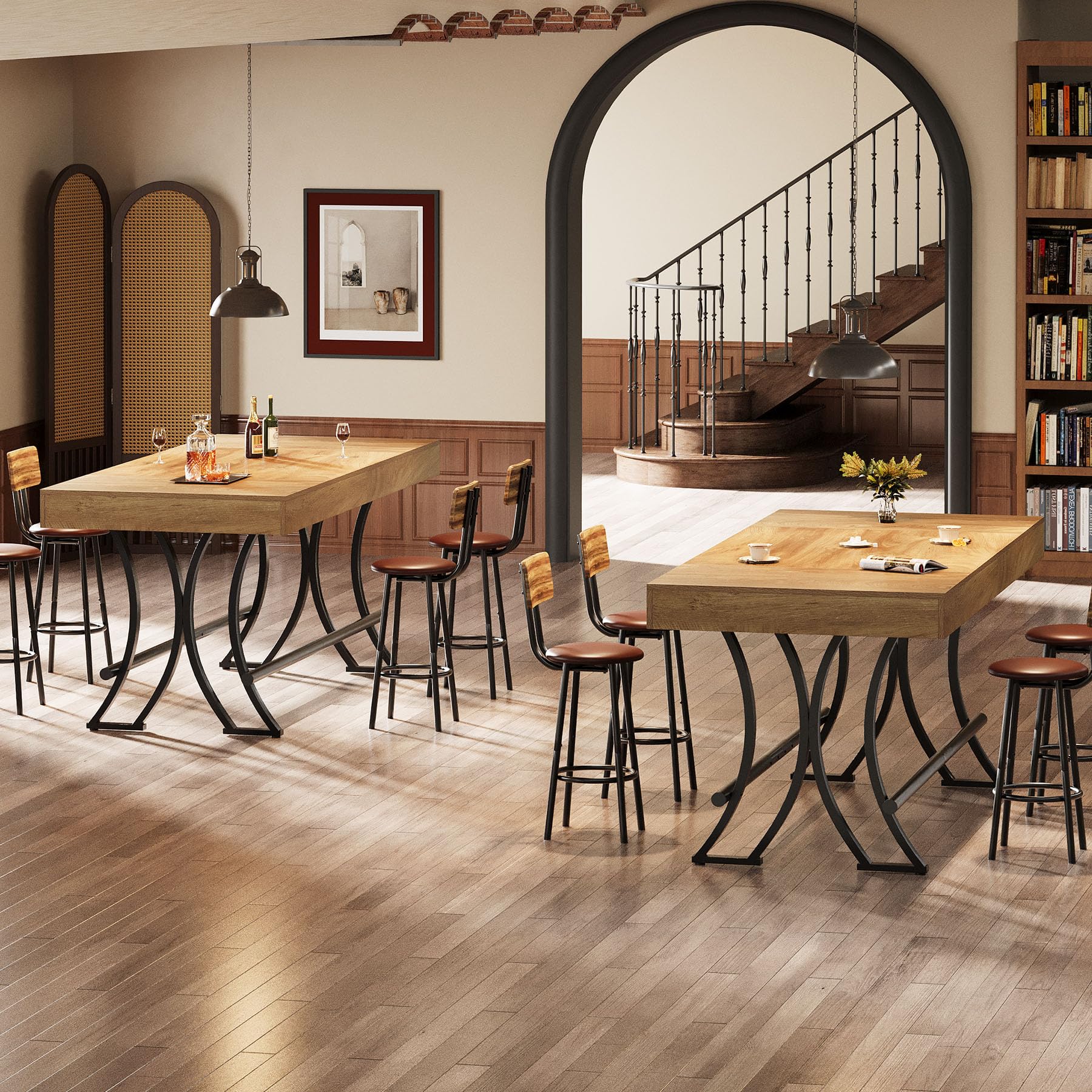 Tribesigns 160CM Bartisch Stehtisch Schreibtisch Arbeitstisch, Farmhouse Esstisch für 4-6 Personen mit Fußstütze aus Metallring für Küche, Wohn- & Esszimmer - 160 x 70x 90 cm (B/H/T) (nur Tisch)