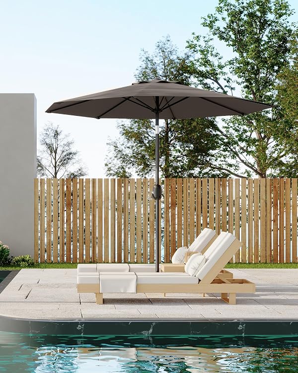 GarveeLife 9 ft Patio Umbrella, Outdoor Table Market Umbrella with Push Button Tilt and Crank, 8 Sturdy Ribs UV Protection Waterproof for Garden, Deck, Backyard, Pool (Taupe) by GarveeLife - Used condition - Image 7
