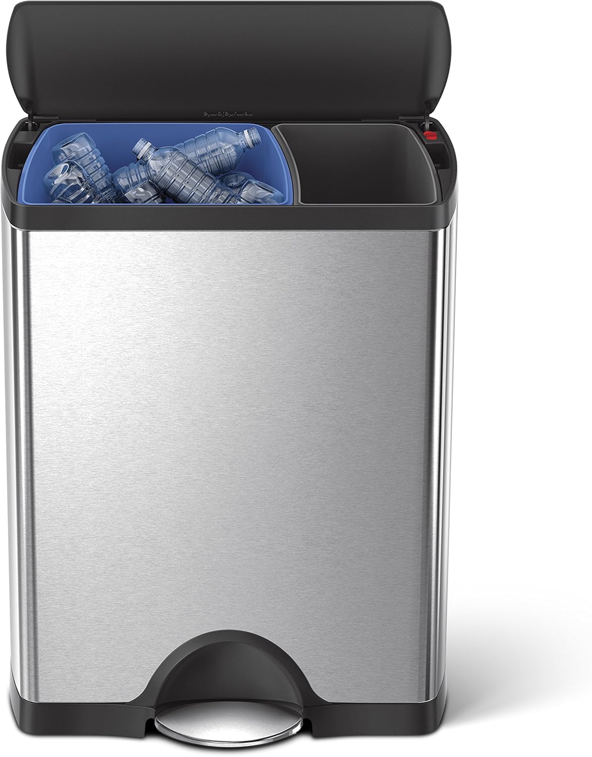 simplehuman 46 Liter / 12.2 Gallon Rectangular Dual Compartment Recycling Kitchen Step Trash Can, Brushed Stainless Steel: Home & Kitchen