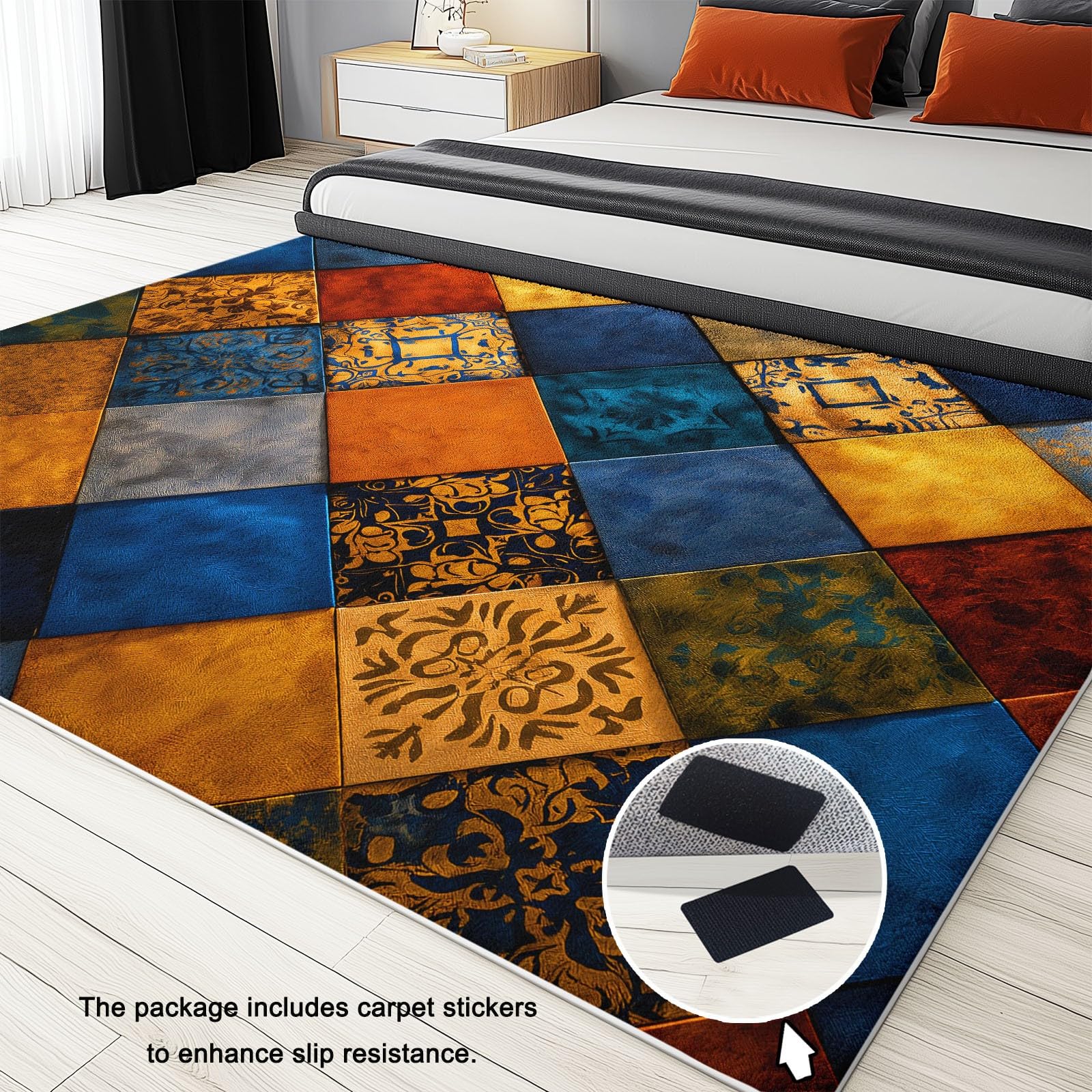 Teppich Wohnzimmer rutschfest 120 x 170 cm, Patchwork Fliesenmuster Used Look Waschbar Teppich Schlafzimmer - Patchwork Stil Kurzflor Bettvorleger Teppichen Kinderzimmer Büro Esszimmer Küchenteppich