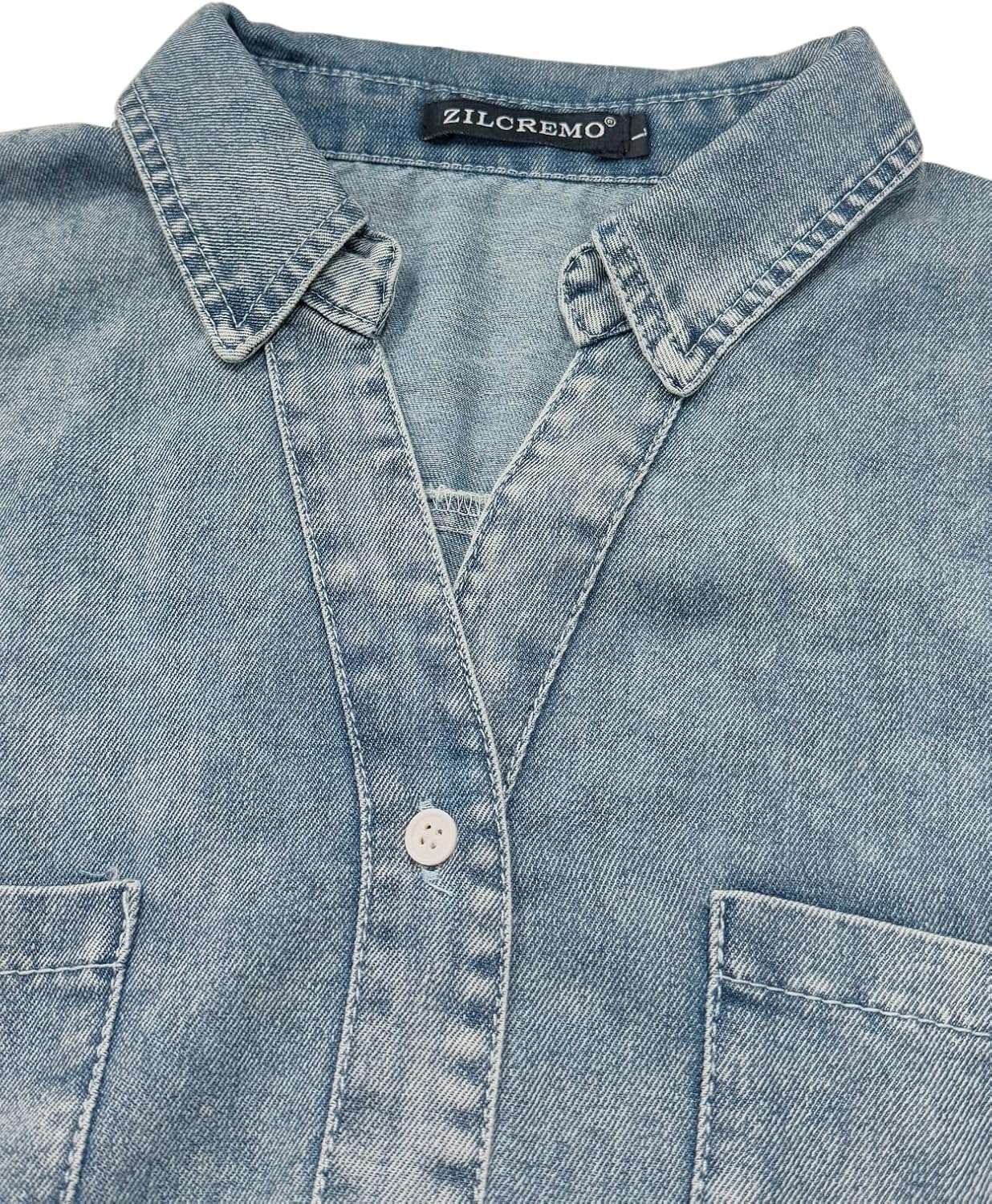 Zilcremo Women Denim Shirt Dresses Long Sleeve Distressed Jean Dress Button Down Casual Tunic Top - Image 4