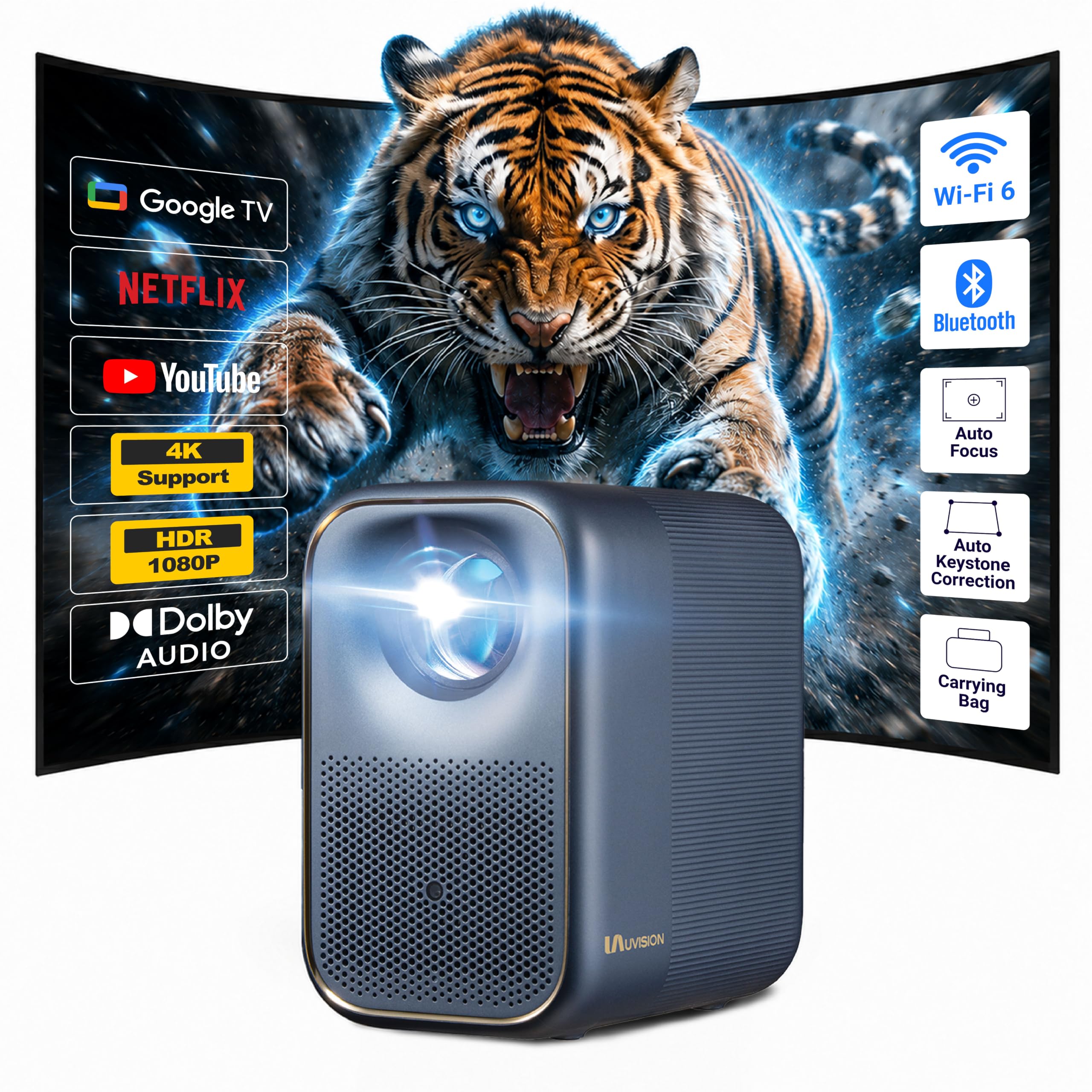 UVISION AllPlay Smart Projector with Google TV | Native 1080p Full