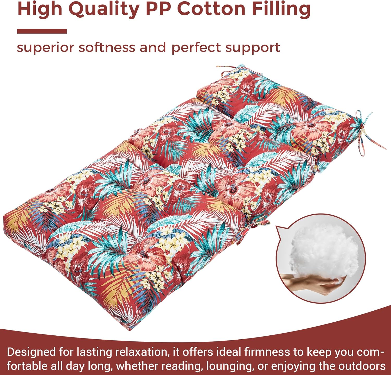 Patio High Back Chair Cushion Set of 2,Water Resistant Tufted Rocking Chair Cushion,Outdoor Adirondack Chair Cushion for Patio Furniture-Chili Red Floral