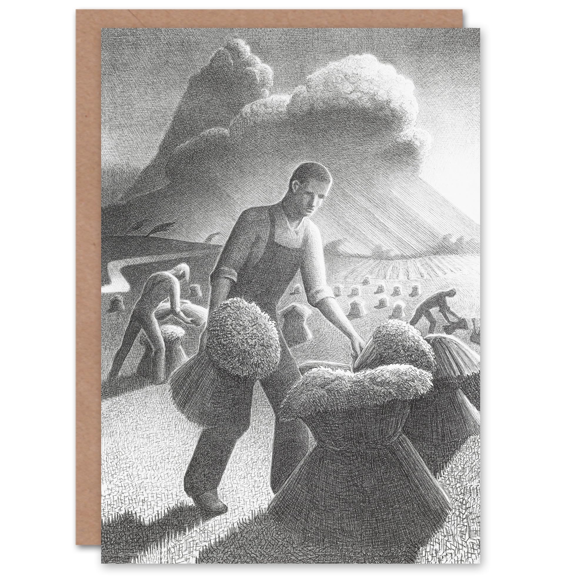 Artery8 Grant Wood Art Card Approaching Storm in Wheat Farm
