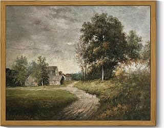 SHENIFY Vintage Landscape Framed Wall Art Rustic Cottage Countryside Farmhouse Decor Retro Painting for Kitchen Living Room Bedroom Bathroom - 8x10in Natural Framed