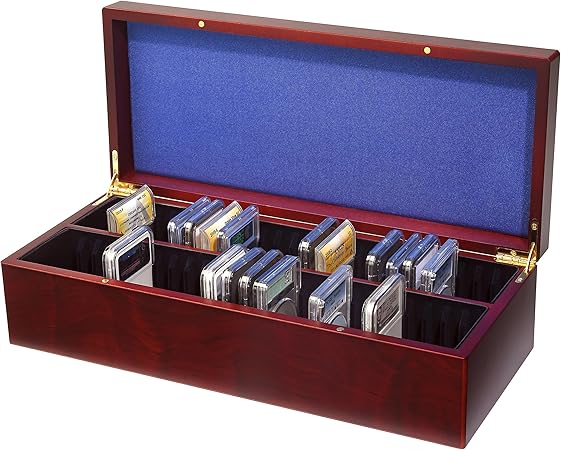 LIGHTHOUSE - Coin Box for 50 Slabs - Perfect for Certified Coin Slabs from PCGS, NGC, ANACS, ICG and More - Mahogany Wood Grain Finish, MSLBOX50