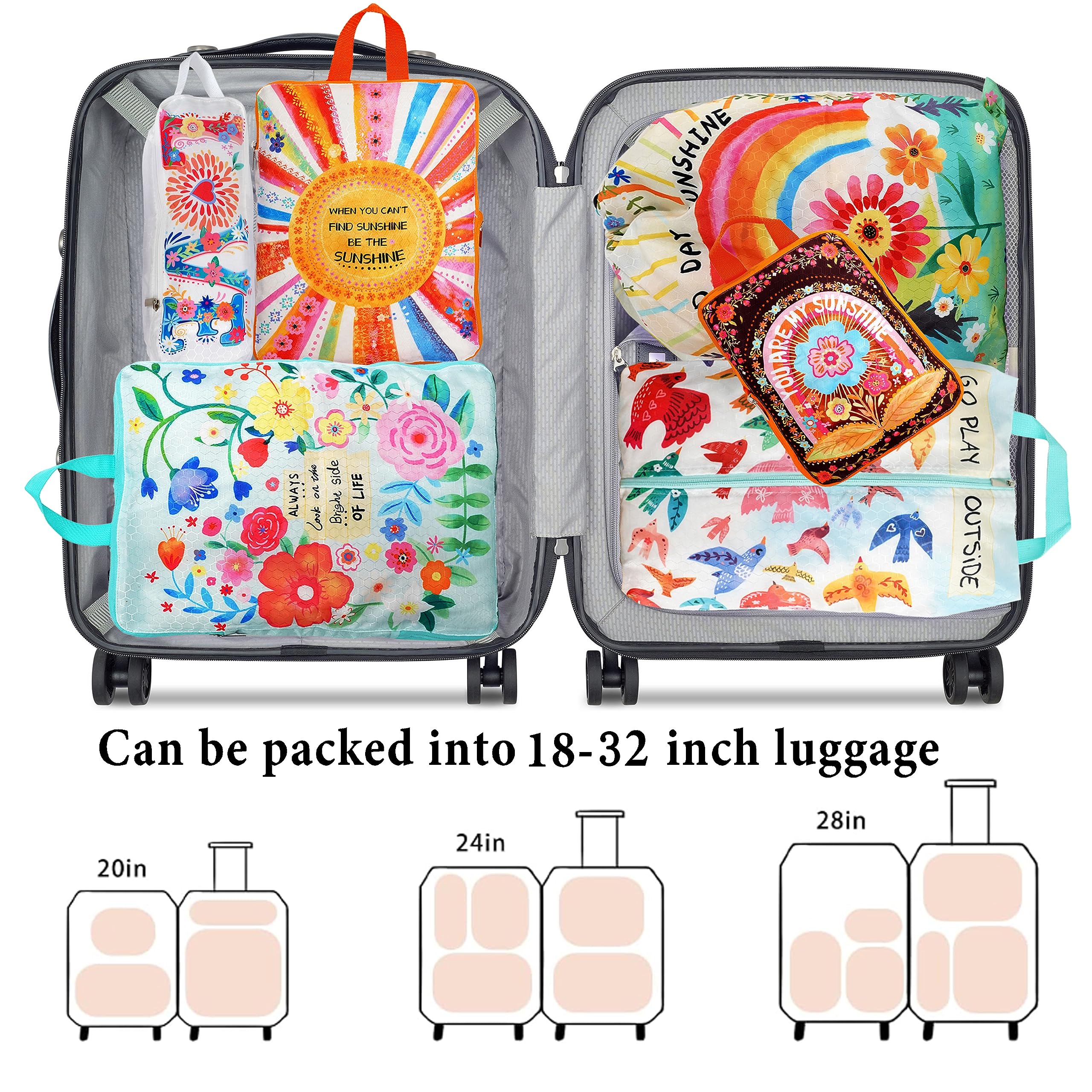 Kompressions-Verpackungswürfel für Reisen, 6er-Set, natürliches Leben, Gepäck-Organizer, leicht, wasserdicht, erweiterbar/Kompressionsbeutel, Bohemia, geruchsdicht, Reisepackwürfel für Koffer