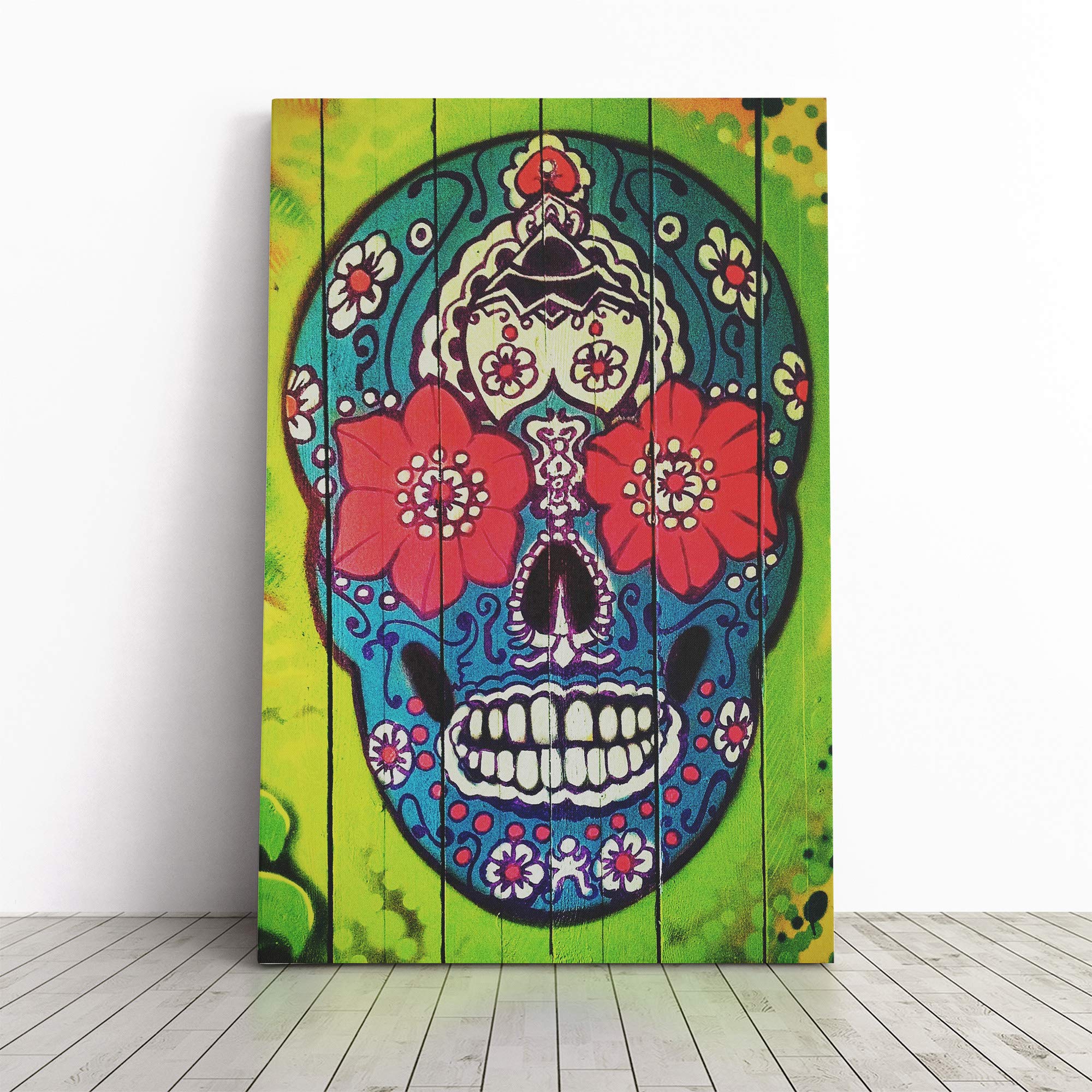 Sugar Skull Tattoo (2) Canvas Print | Gallery Wrapped 30mm Frame Wall Art | 30x20 inches | Ready to Hang | Modern Skull Picture | Living Room Bedroom Lounge Office