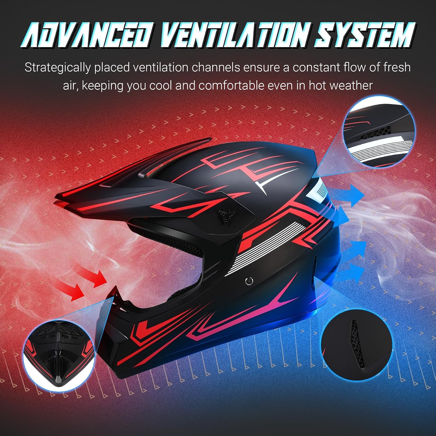 Oryxearth Dirt Bike Helmet with DOT Certified, Adult Off-Road Motorcycle Helmet with Goggles, Gloves & Mask with M/L Size (Red, Purple, Green, Blue), ATV Motocross Helmet with Sun Visor & Ventilation