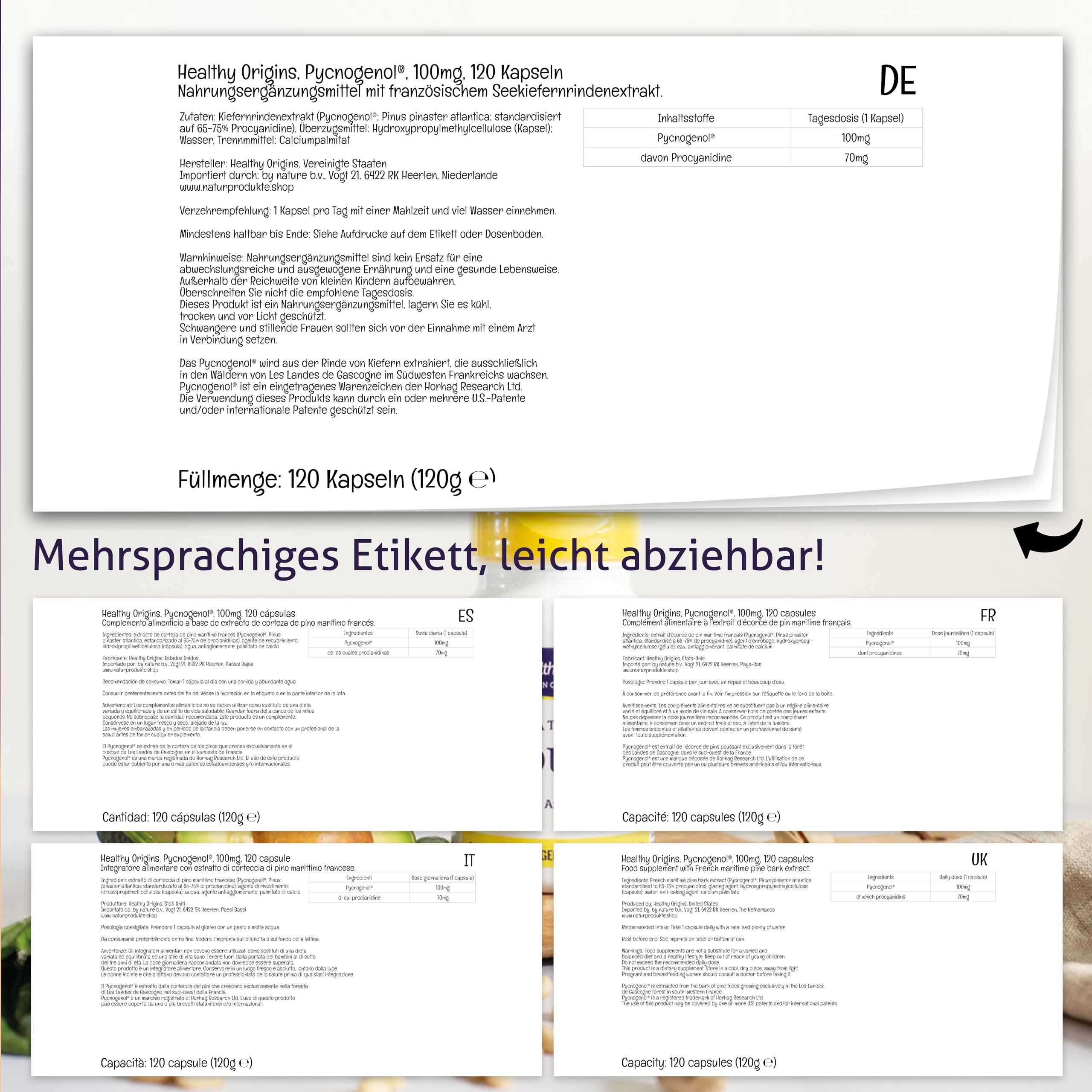 Healthy Origins, Pycnogenol, 120 vegane Kapseln, 100mg Pycnogenol je Dosis, Glutenfrei, GMO frei, Geschmacksneutral