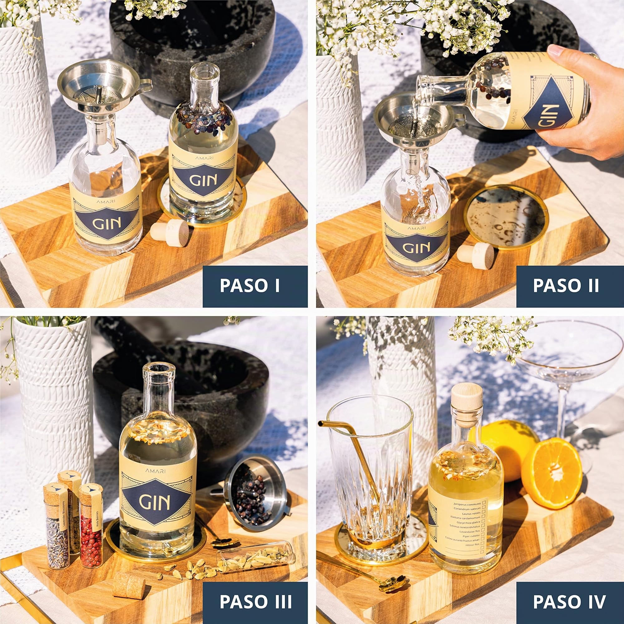 AMARI® DIY Gin Set - para hacer usted mismo, set de regalo incl. botánicos - Perfecto para en casa o como regalo, caja de regalo Gin Tasting - ideas de regalo do it yourself, kit de ginebra