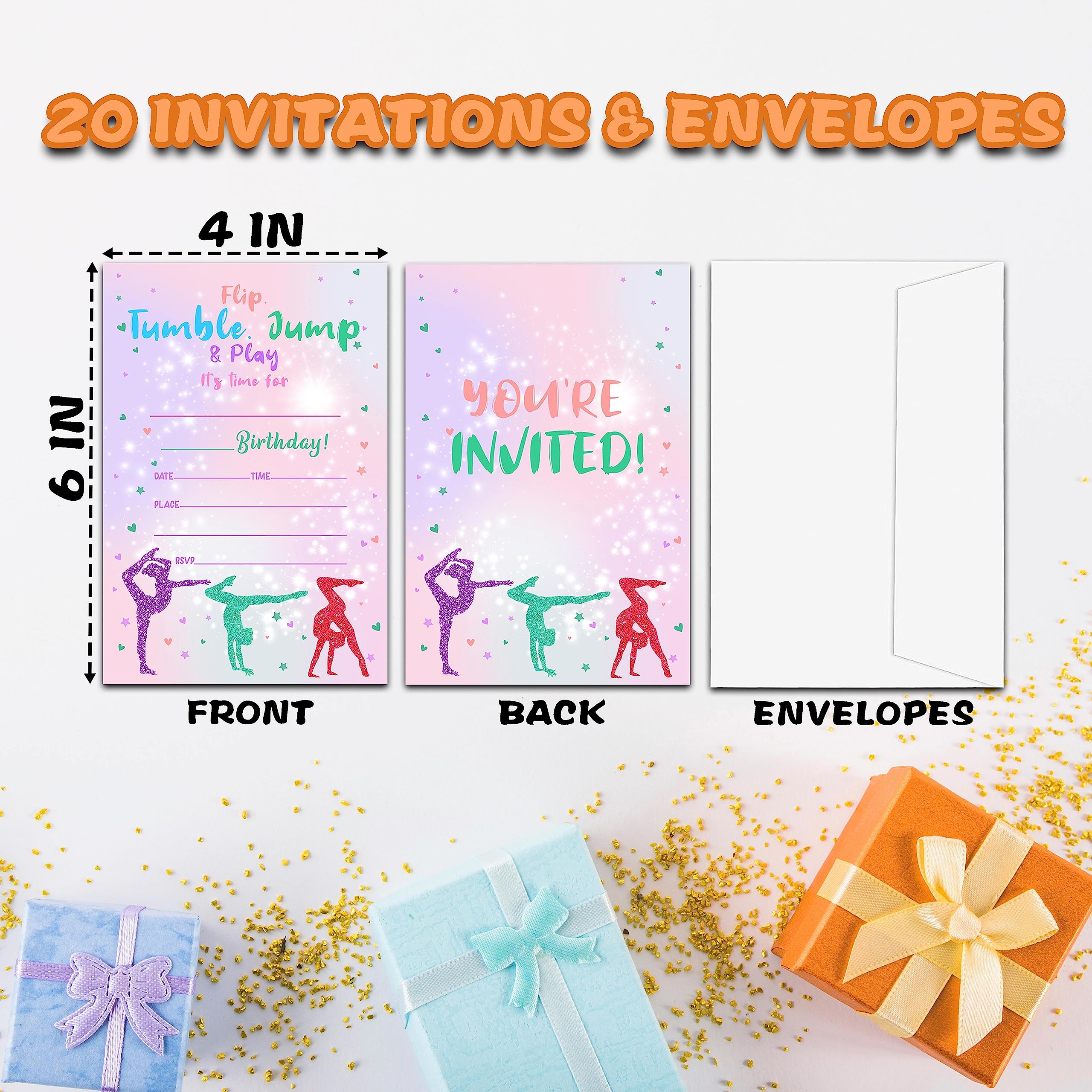 Jump Tumble & Play Geburtstagseinladungen – 20 Doppelseitige Neon-Karten Mit Umschlägen, 10,2x15,2 Cm