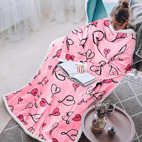 Miniatura 21 de Tirrinia Manta de sherpa afelpada con mangas, manta completa para todo el cuerpo, para leer, ver la televisión, manta para envolver