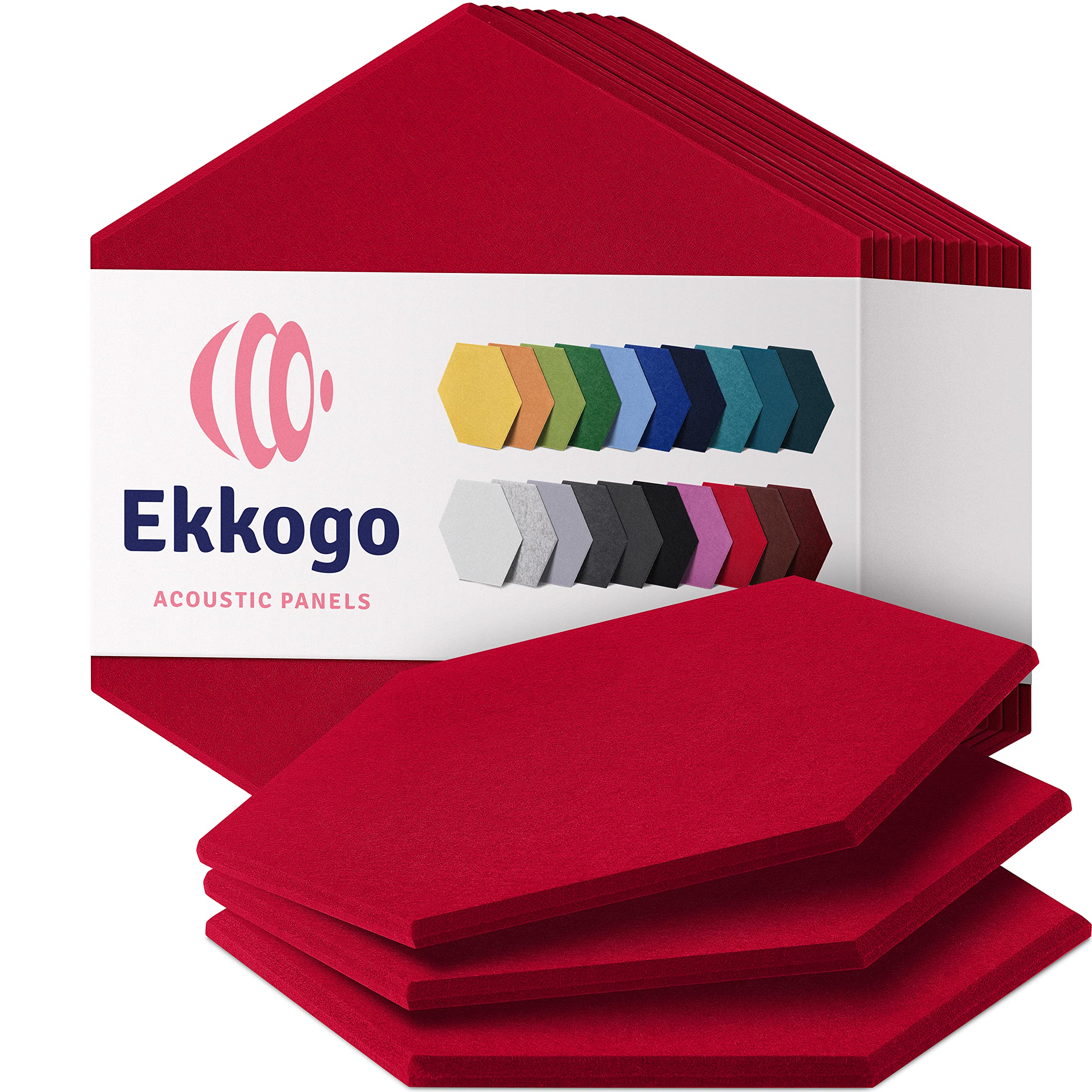 Acoustic Panels 12-Pack Soundproof Wall Panels 12"X10.4"X0.4" Sound Panels High Density Sound Dampening Panels - [Candy Red Hexagon]