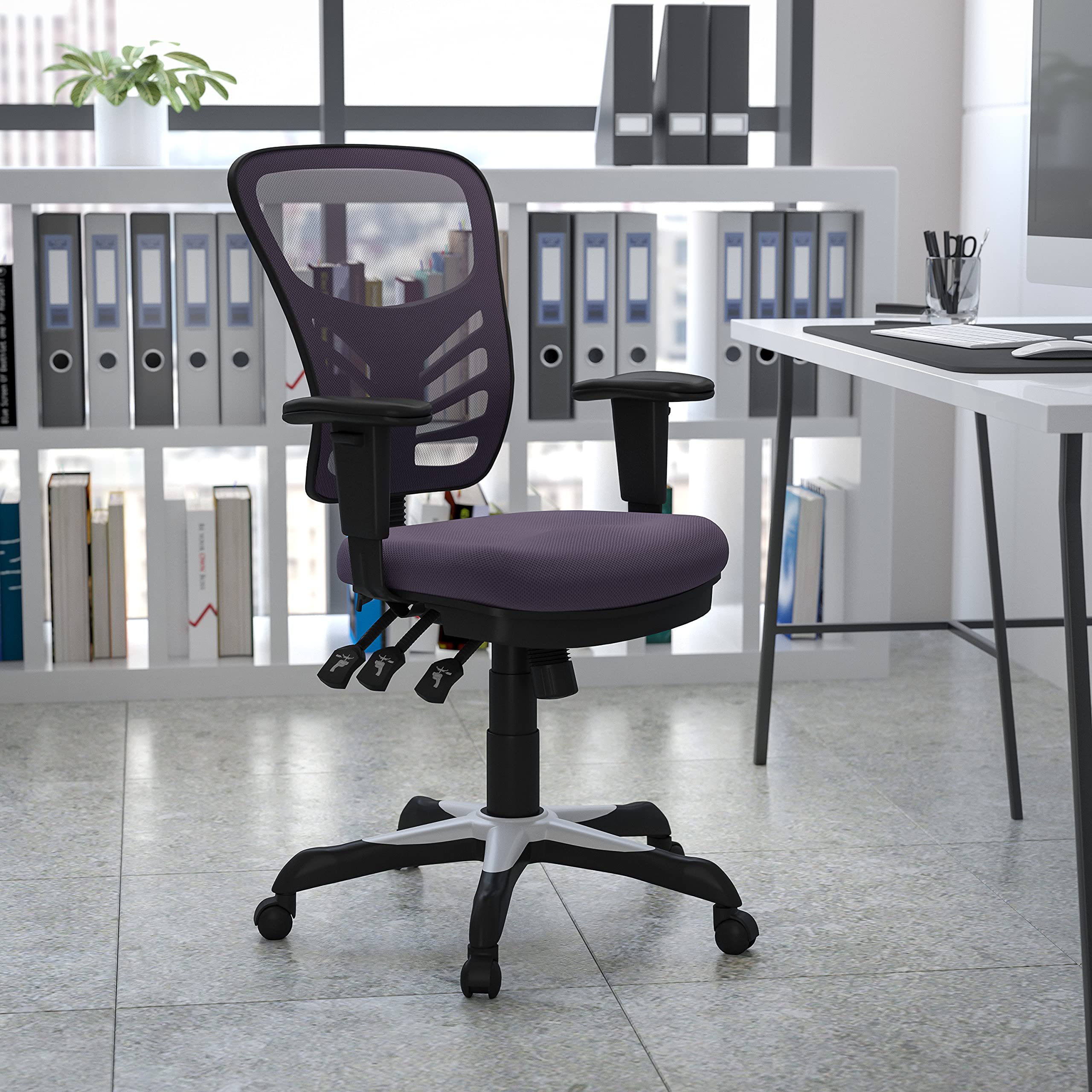 EMMA + OLIVERMid-Back Dark Gray Mesh Multifunction Swivel Ergonomic Office Chair with Arms