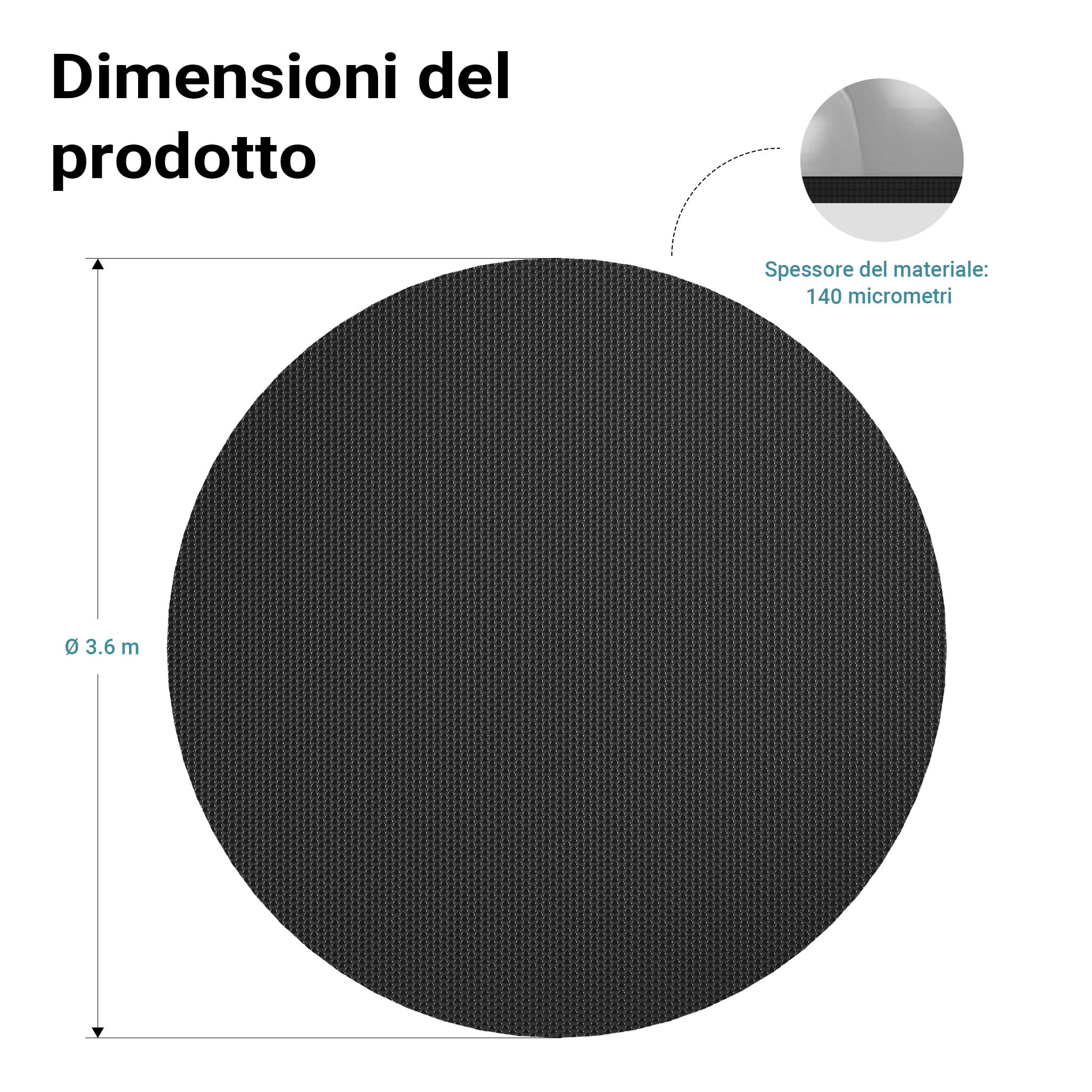 Copertura a bolle d'aria per piscina rotonda Ø 3,6m nero Protezione isotermica