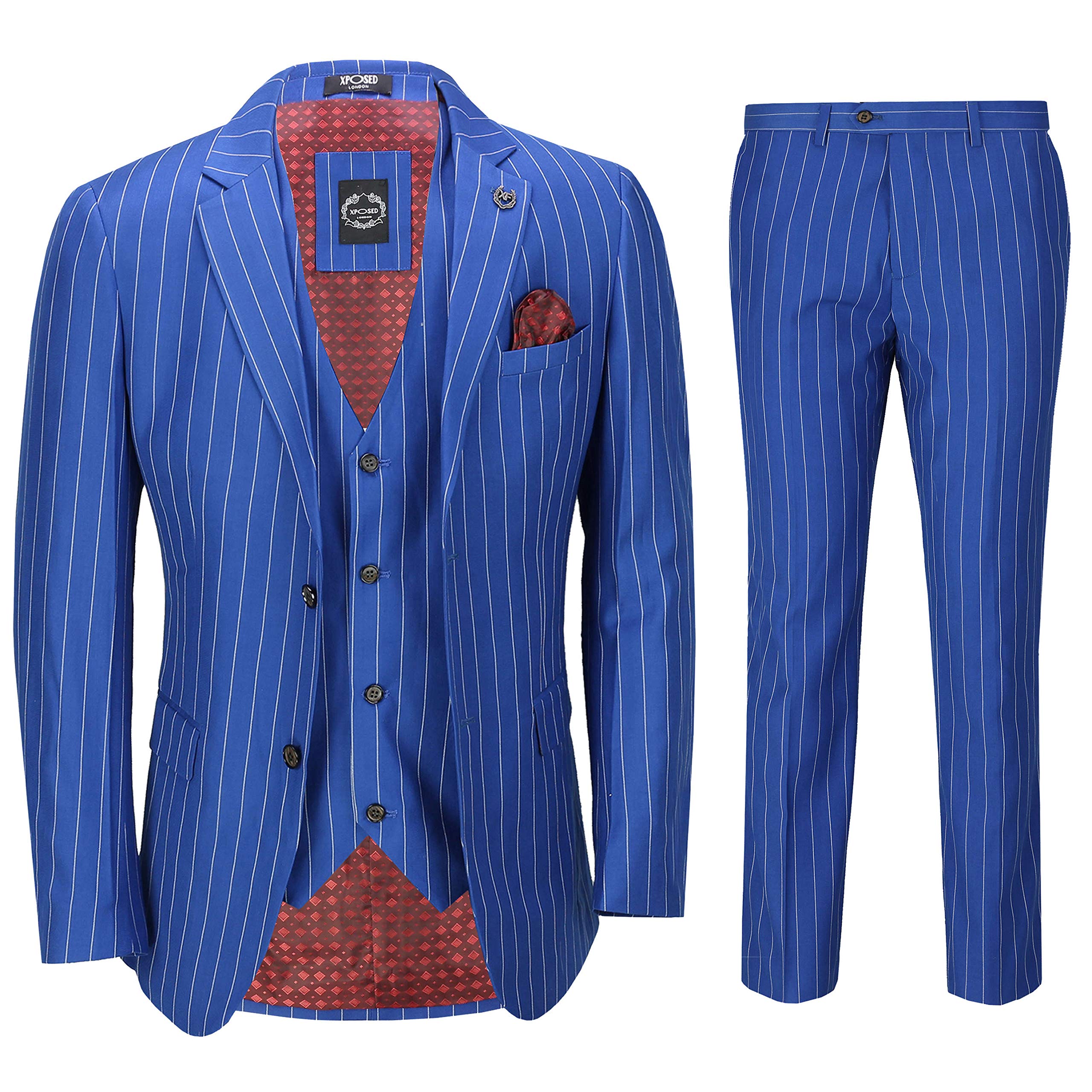 Buy Mens 3 Piece White Pin Stripe on Royal Blue Suit Retro 1920s Tailored Fit Online at
