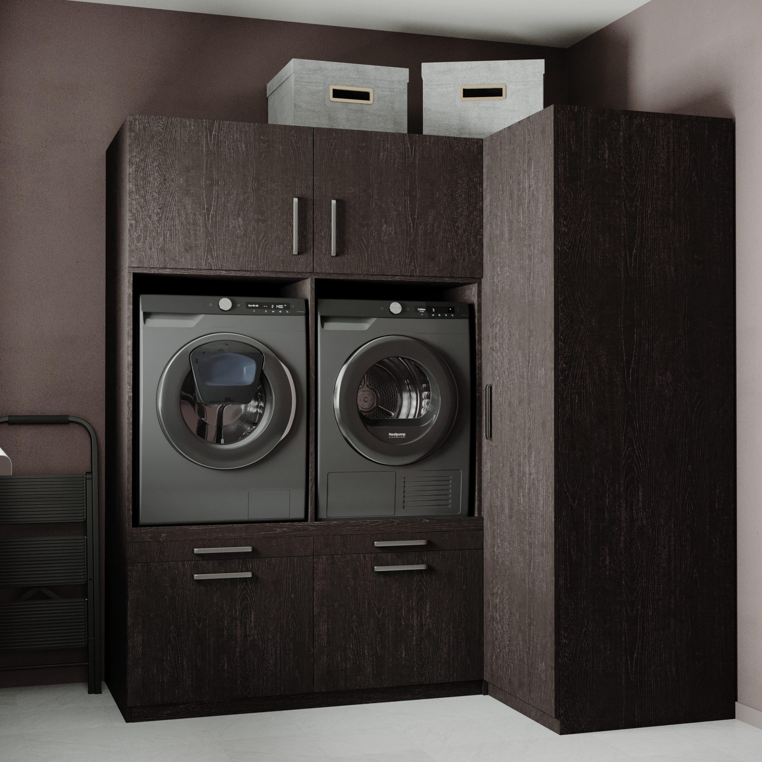 Lavadora Gabinete Bern - Lavadora elevadora - Conversión a máquina - 700(D)*2030(B)*2110(H) mm - Negro - Diseño elegante, que ahorra espacio y ergonómico - Fácil de colocar